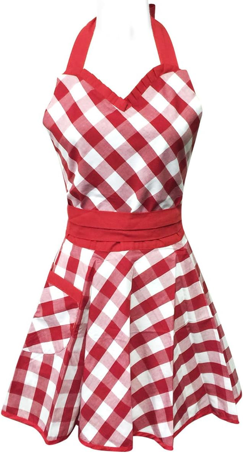 Wrapables Adjustable Flirty Hostess Apron, Red Gingham - Red Gingham image number 3