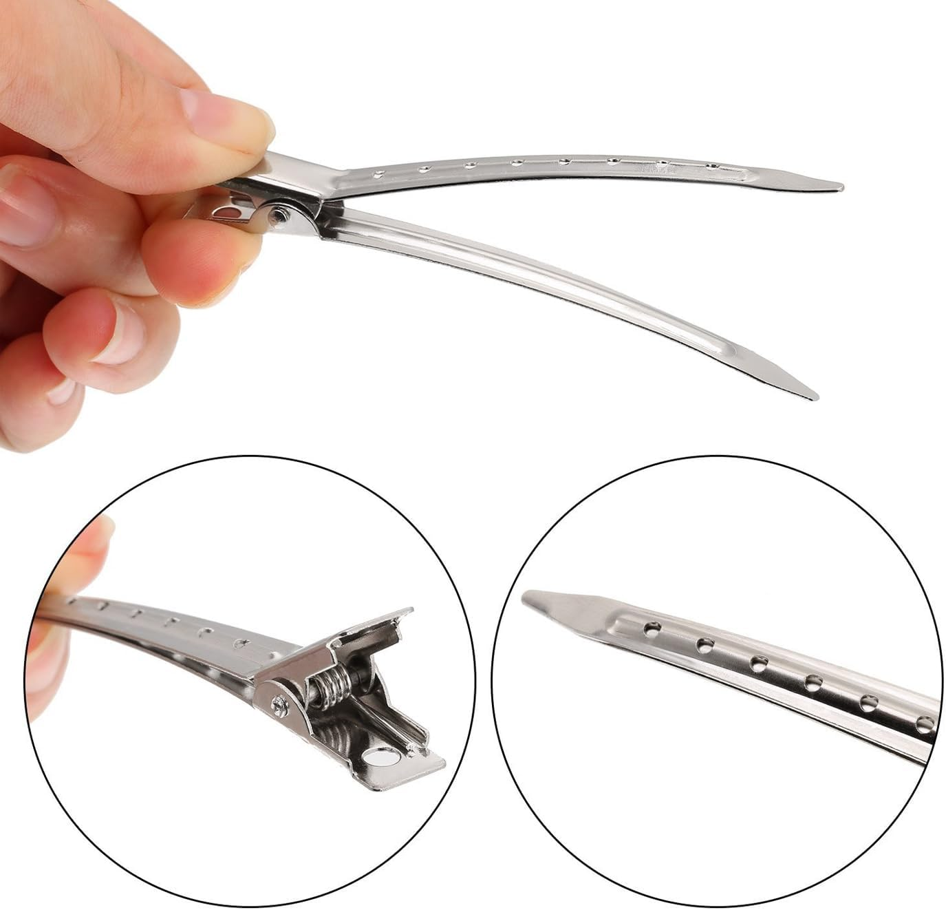 AYNKH 30 Pieces Duck Bill Hair Clips with Styling Comb, 1.8Inch/3.5Inch Silver Metal Rustproof Alligator Curl Clips with Holes for Hair Styling Coloring Sectioning Salon Hairdressing Accessories image number 2