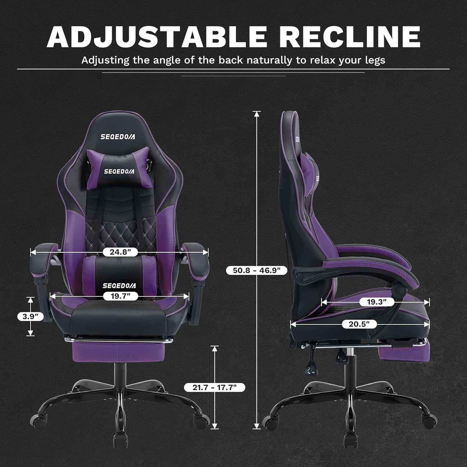 SEGEDOM Ergonomic Video Gamer Chairs Gaming Computer Chairs Gamer Chairs for Adults Massage Lumbar Support Swivel Height Adjustable Headrest Backrest(Blackpurple) image number 3