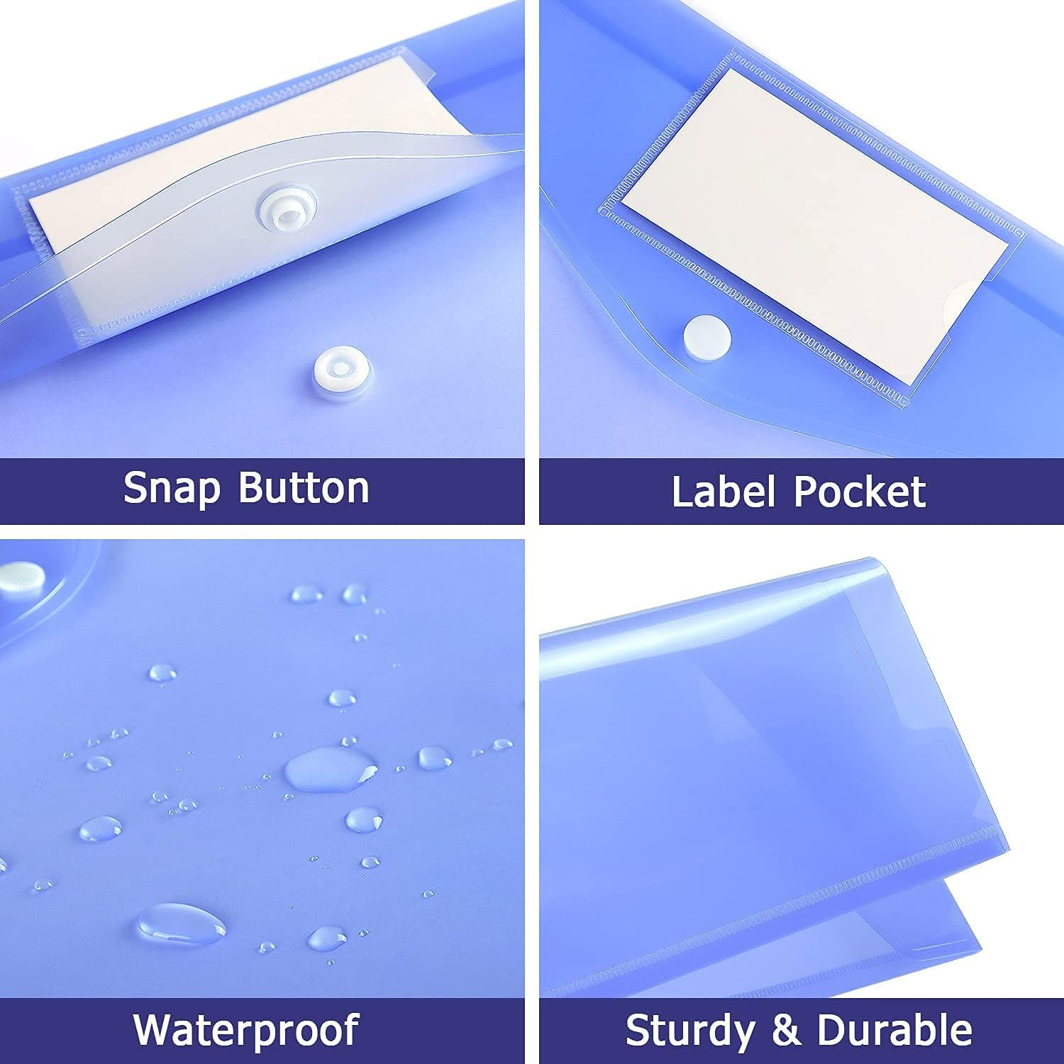 Plastic File Folders, 40 Pcs Transparent Envelopes Letter Size / A4 Size Waterproof File Pouches with Label Pocket and Snap Button for School Home Work Office Organization 8 Colours image number 5