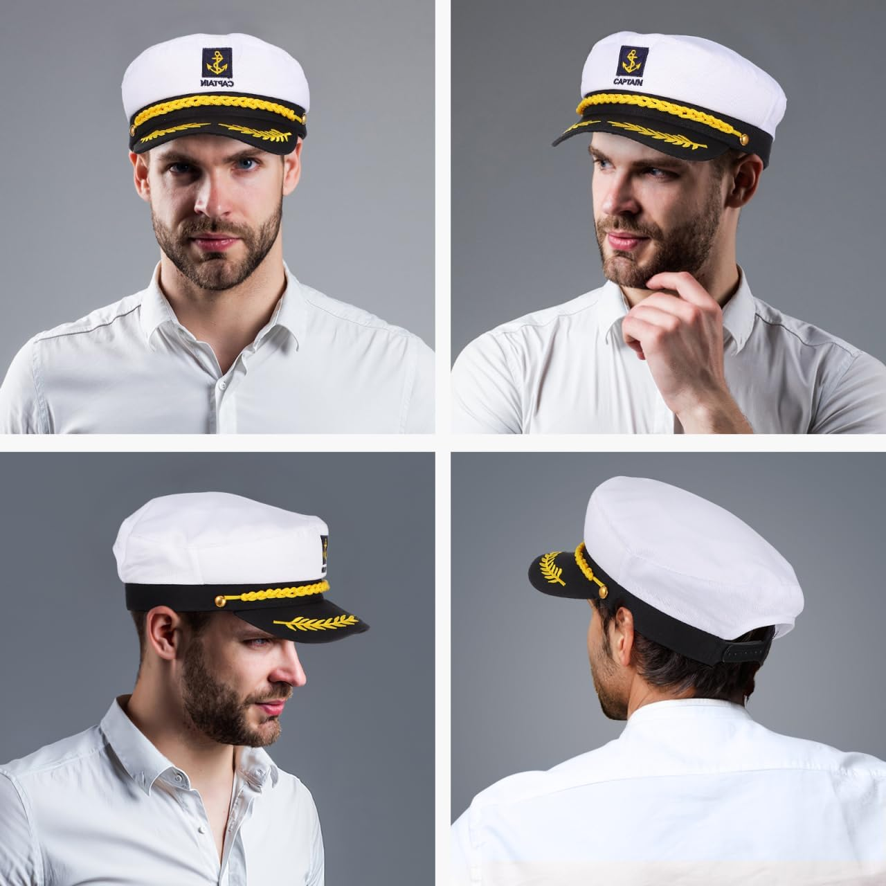 Luxshiny Captain Hat Adjustable Yacht Boat Ship Sailor Hat for Men Women Halloween Costume Accessory, 22 X 15 X 5 Cm (White) image number 5