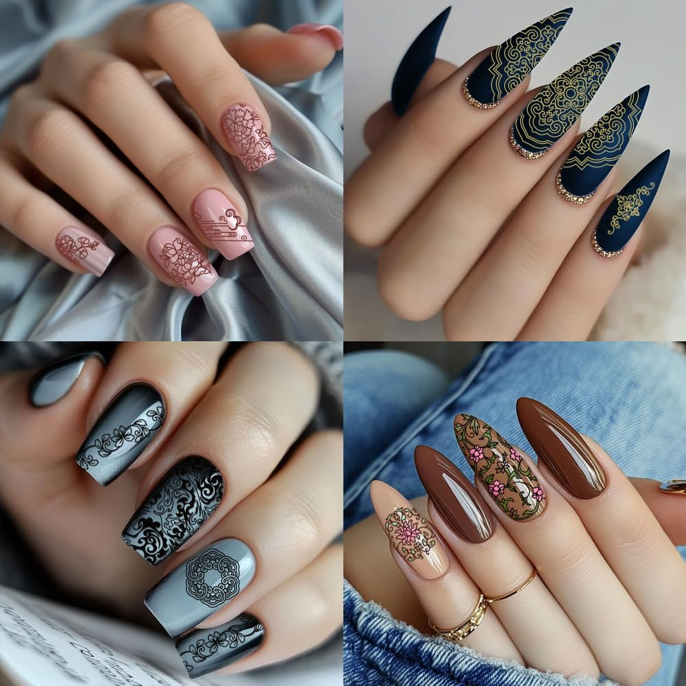 PH Pandahall Pack of 3 Chinese Porcelain Nail Stamp Plates Dragon Phoenix Pattern Nail Art Stencils Pottery Texture Nail Art Stencils Flower Nail Picture Plates for Women Nail Design 12 X 6 Cm image number 5