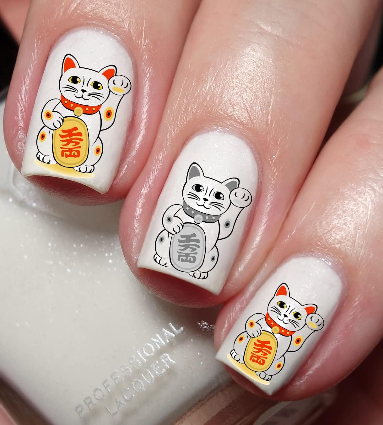 Japanese Lucky Cat Maneki Neko Nail Art Decal Sticker image number 1