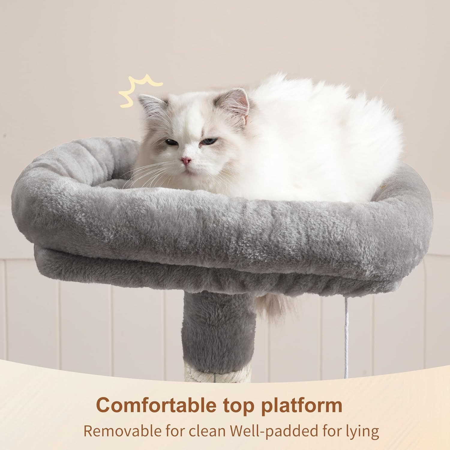 Heybly 110Cm Cat Tree with Toy, Cat Tower for Indoor Cats, Cat Play Tower with Padded Plush Perch, Cozy Hammock and Sisal Scratching Posts, Multi-Level House for Kittens, Light Gray HCT004SW image number 3