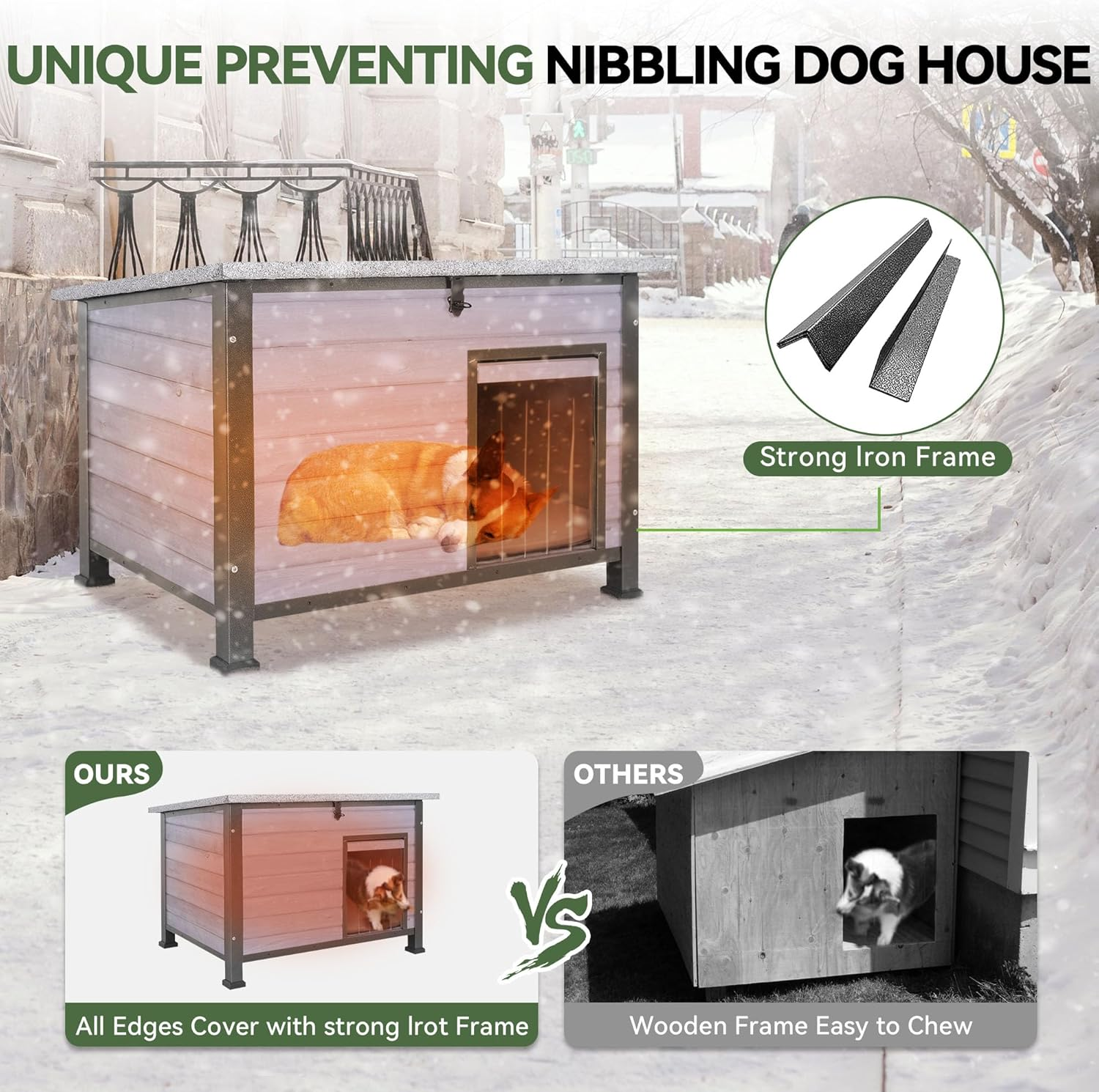 Seiyierr Insulated Dog House Outdoor with Removable Liner for Winter, Upgrade Anti-Chewing Iron Frame Heated Large Houses, Weatherproof Dog Shelter for Puppies, Cats image number 2
