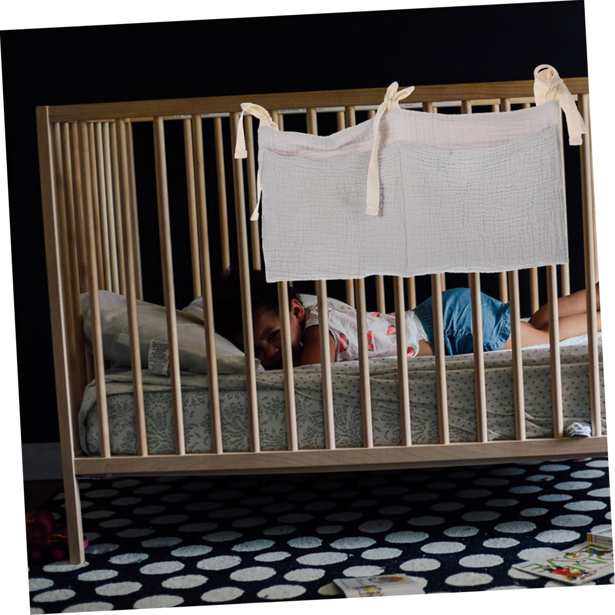 2Pcs Crib Hanging Organizer Cotton Diaper with Dual Pockets for Nursery Essentials Stroller and Changing Table Storage Soft Material for Items image number 4