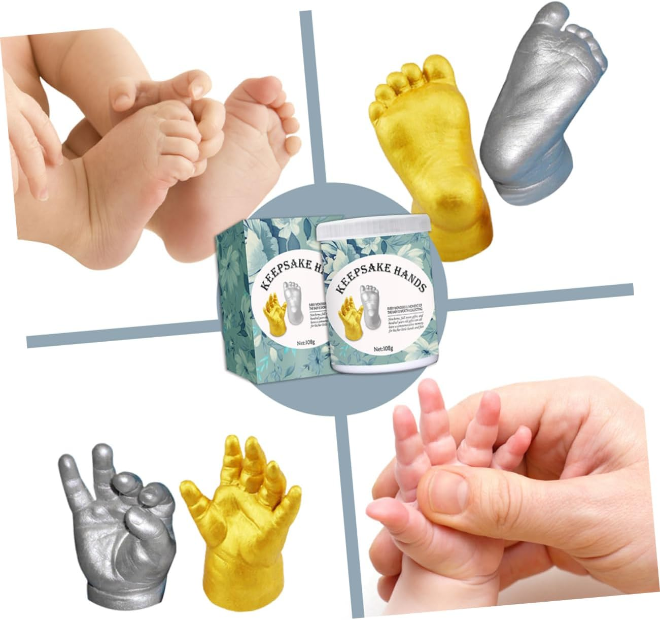Newborn Baby Hand Casting Kit Plaster Powder for 3D Keepsake Molding, Baby Foot and Handprint Memorial Set for Infant Full Moon and Hundred Days Celebration image number 5