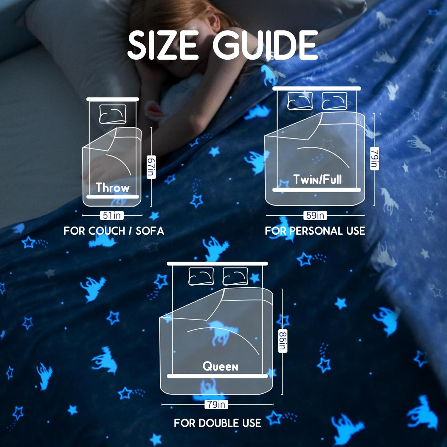 Elegear Kids Cooling Blanket, Glow in the Dark, Q-Max>0.5 Arc-Chill 3.0 Cool Fabric, 150X200CM image number 1