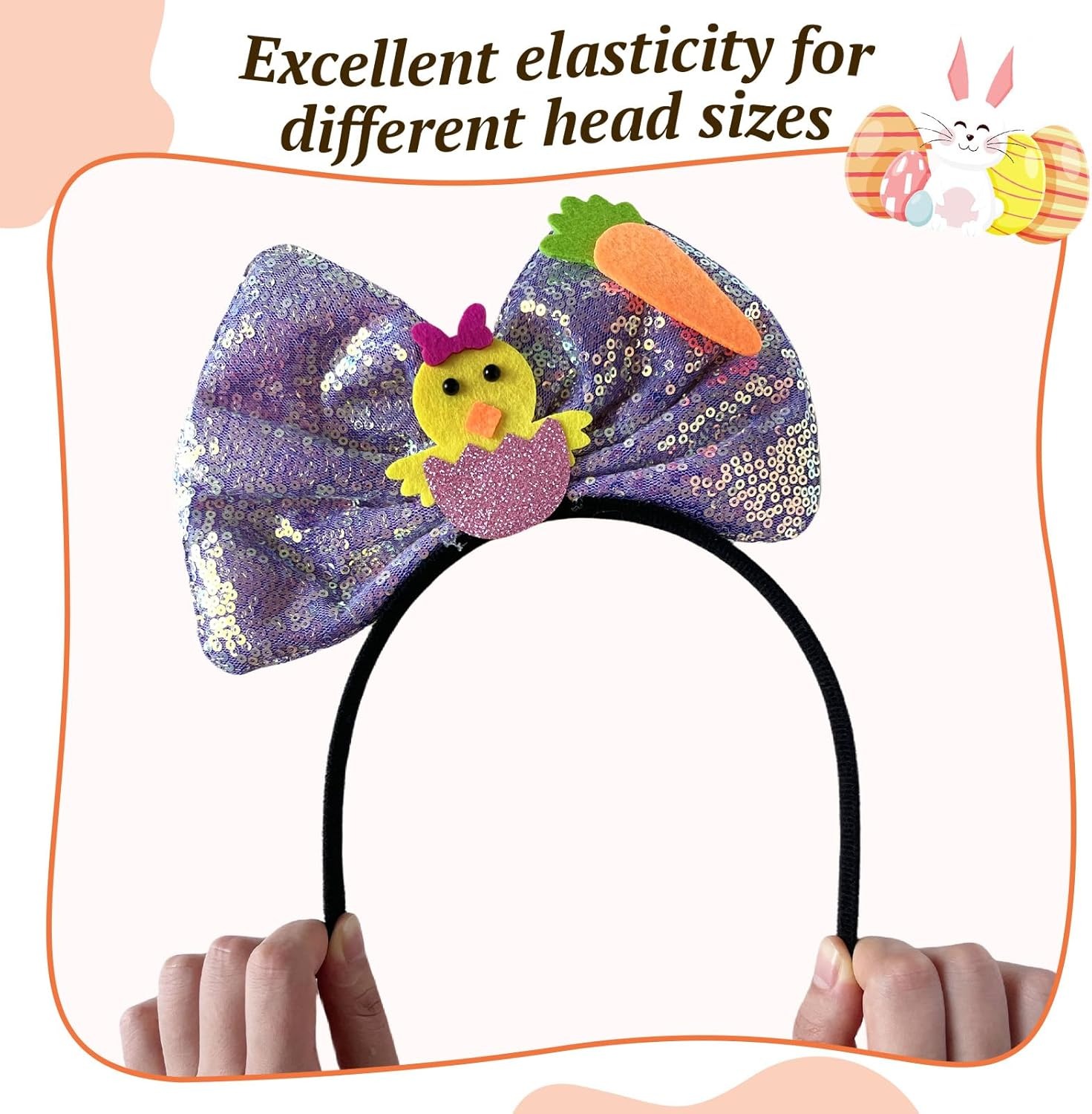 Danolt Pack of 3 Easter Bunny Ears Headband, Rabbit Ears Headband for Women, Girls, Children image number 3