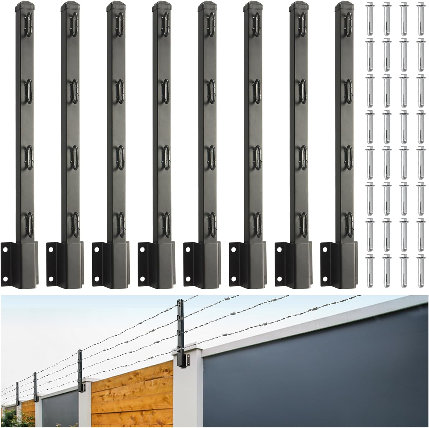 Fence Post Extender, 23.5" Fence Barbed Wire Extend Arm，For Outdoor Fences to Increase Height, Protect Privacy and Pets Jumping off (Concrete Wall-8 Pack)