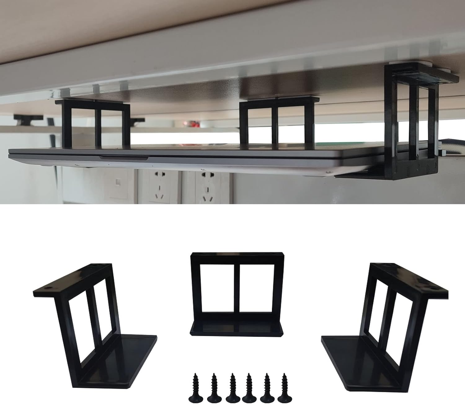 PIAOLGYI under Desk Laptop Holder Mount with Screw,Bracket Devices Upto 2.7" under Desk Mount for Ps4,Xbox Series S,Xbox One S,Cable Box,Laptop & More(Plastic) image number 1