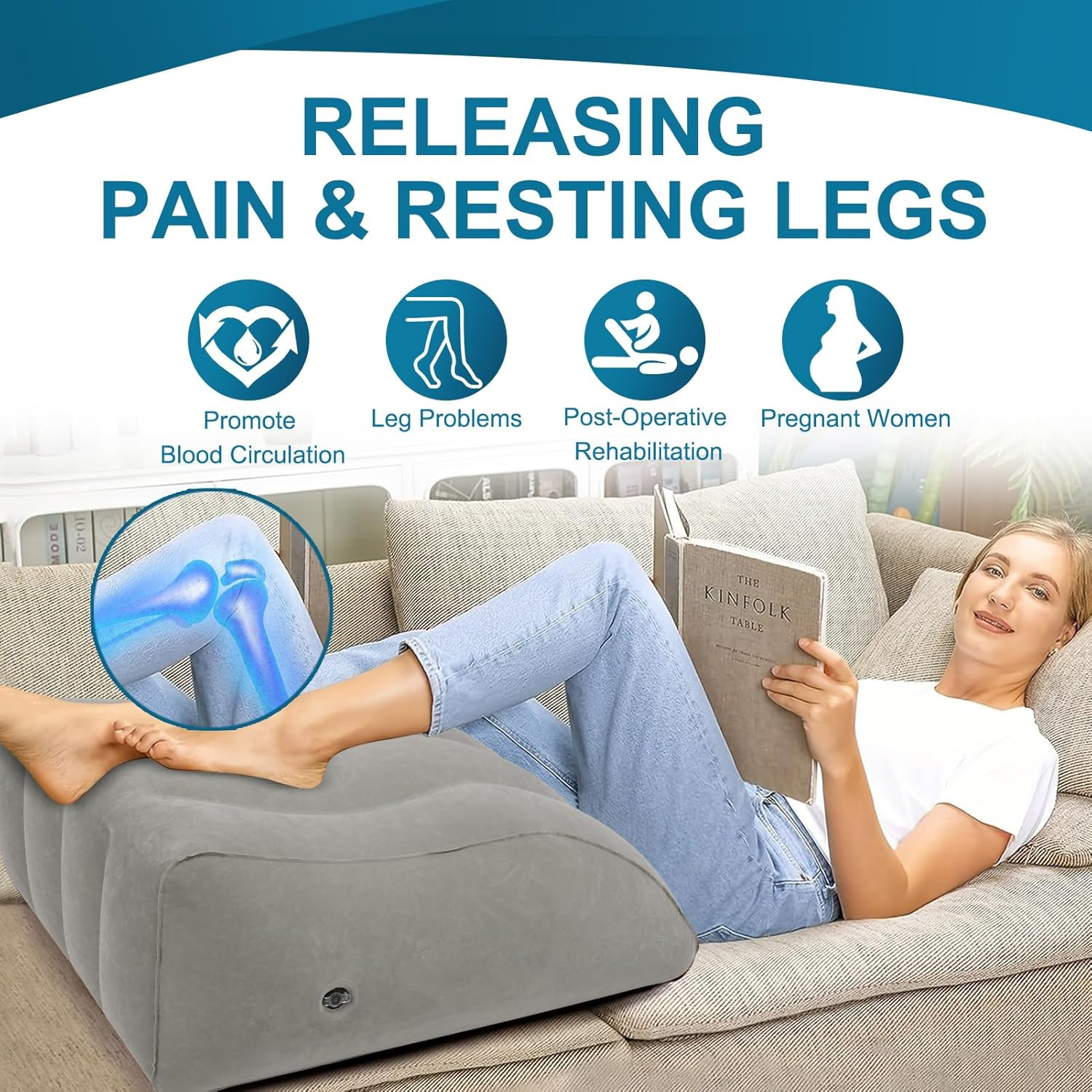 ZYODUOB Inflatable Leg Pillow, Wedge Pillow for Sleeping, Portable Wedge Pillow, Improve Circulataion and Reduce Swelling, for Sleeping, Recovery, Pregnant (Grey)