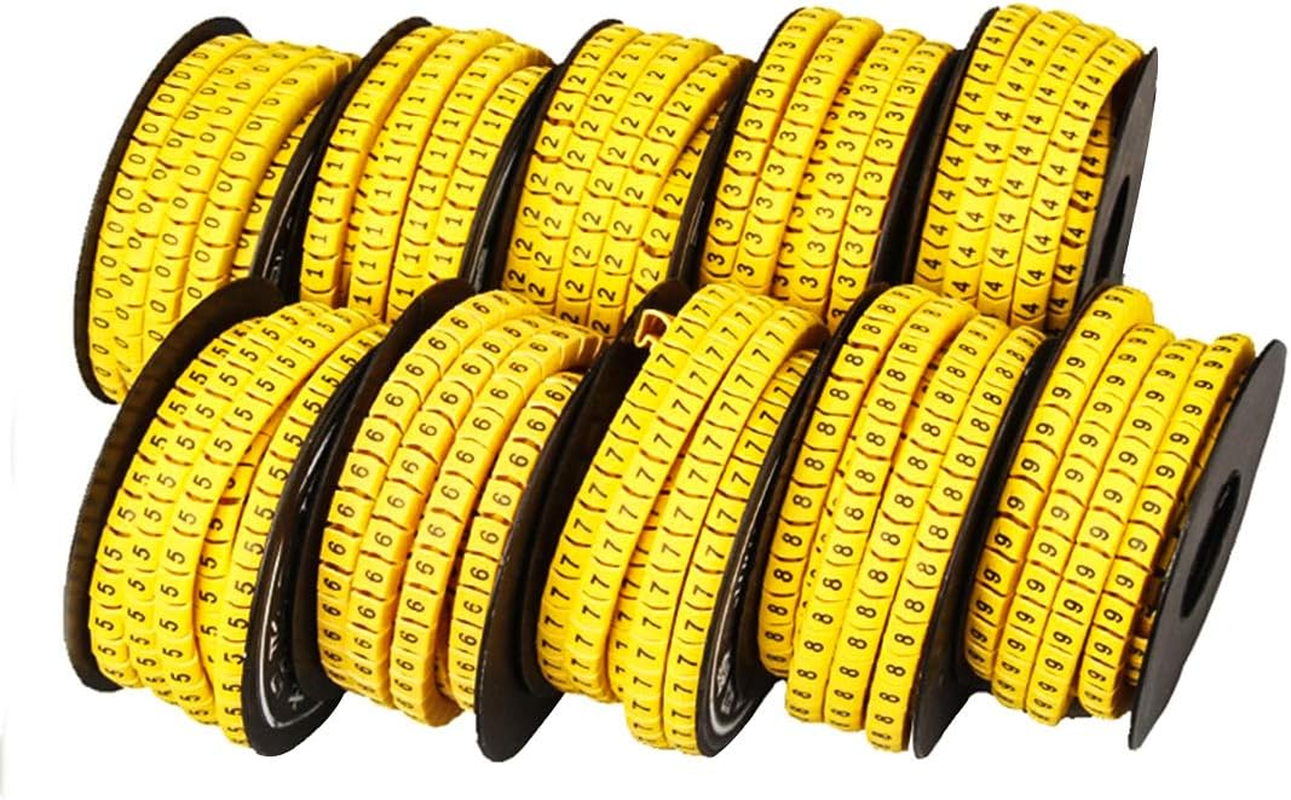 10 Rolls of 0-9 Number Tube,Yellow Flexible PVC Concave Cable Wire Markers Label Tag (6Mm2) image number 6