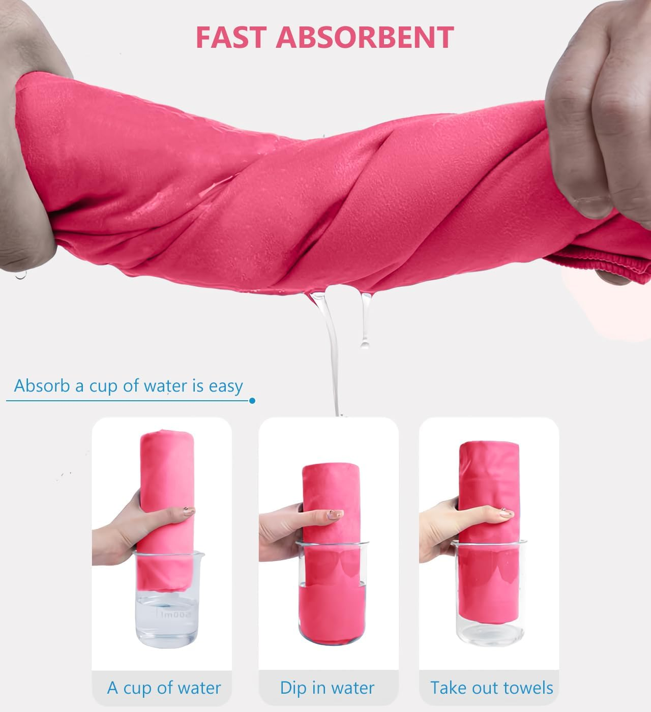 RINGSUN Gym Towel for Women, Microfiber Quick-Dry Towel (40X80Cm), Lightweight Soft and Ultra-Absorbent, Perfect for Yoga Running and Outdoor Activities, Rose Red