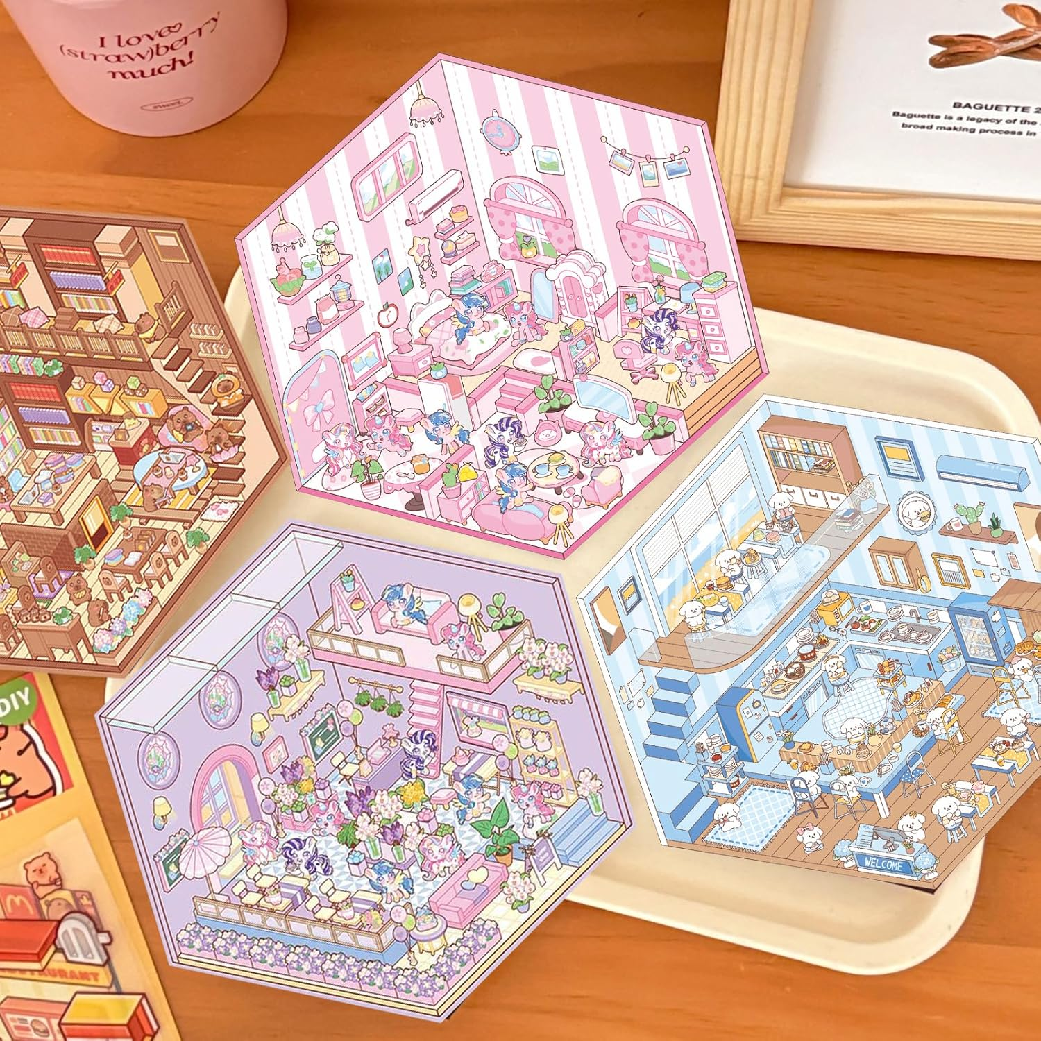 3D House Scene Stickers - 6 Sets DIY Mini Shop Stickers for Kids & Adults, Cute Cartoon Animal Stickers for Stress Relief & Creativity (Make Your Own 3D Sticker Scenes) (Stickers-A-1)