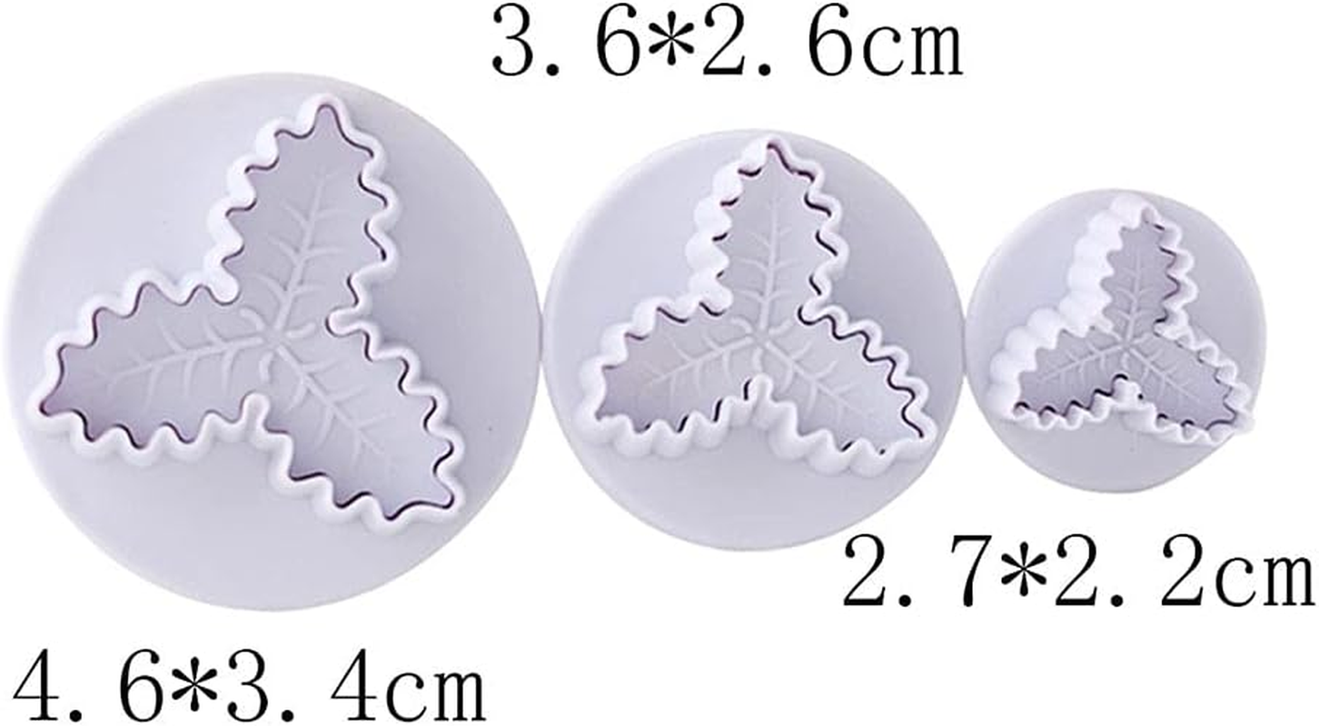 Christmas Holly Leaf Shape Mold Cookie Cutter Kitchen Baking Tools Plunger Stamp Fondant Cake Decorating Zhengpingpai