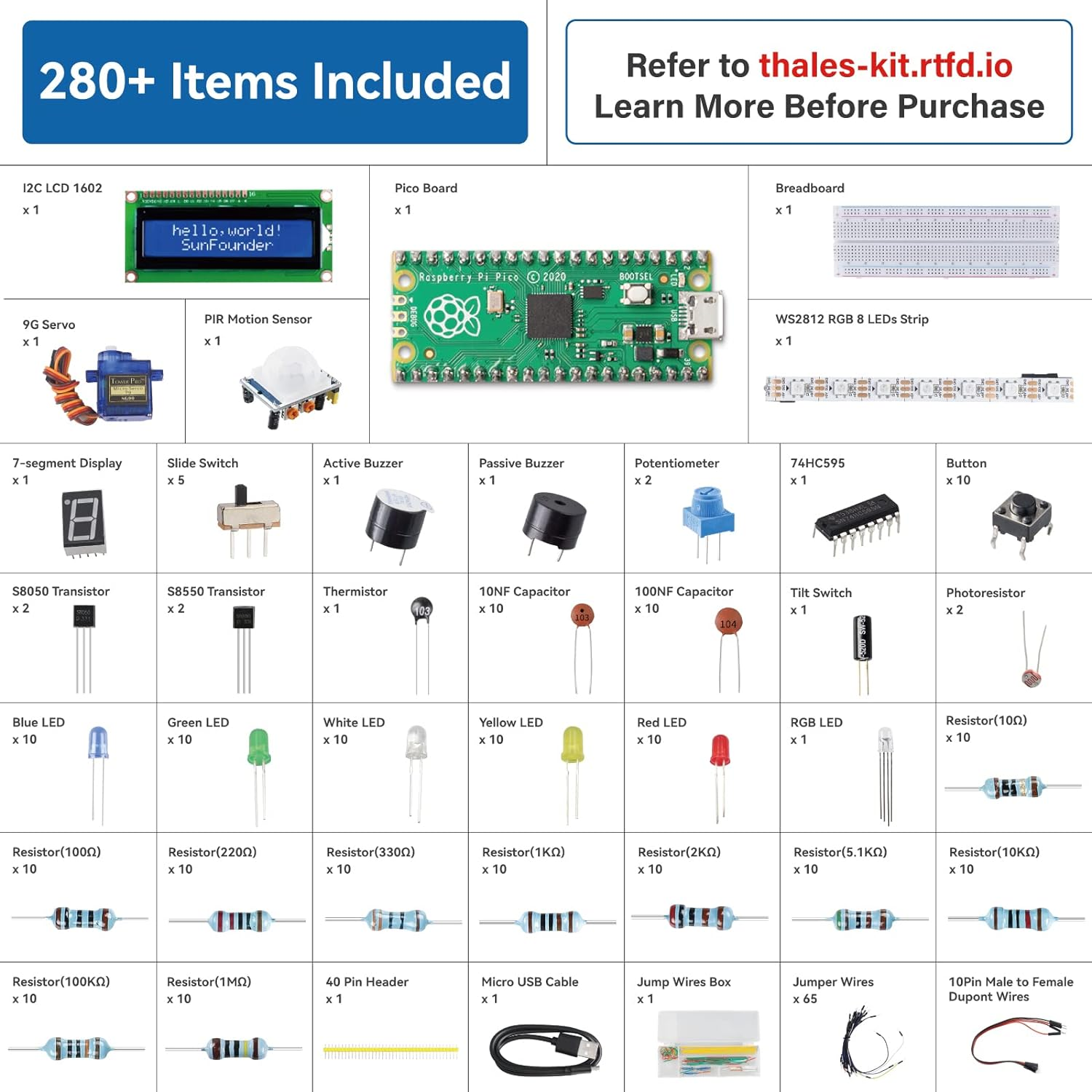Sunfounder Starter Kit for Raspberry Pi Pico with 40 Projects Online Tutorials, Micropython C Piper Make Code, One-Stop Learning Electronics and Programming for Raspberry Pi Arduino Beginners Experts image number 6