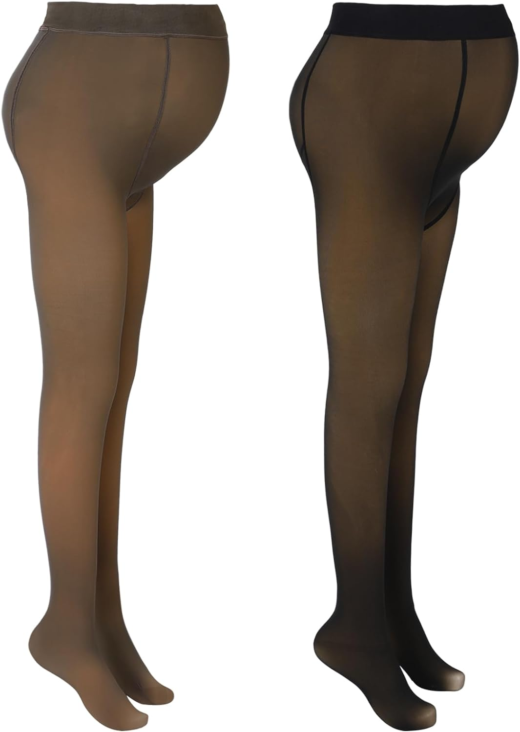 Bonuci 2 Pcs Women Maternity Pantyhose Winter Fleece Lined Tights High Waist Maternity Tights Stretchy Pregnancy Warm Tights