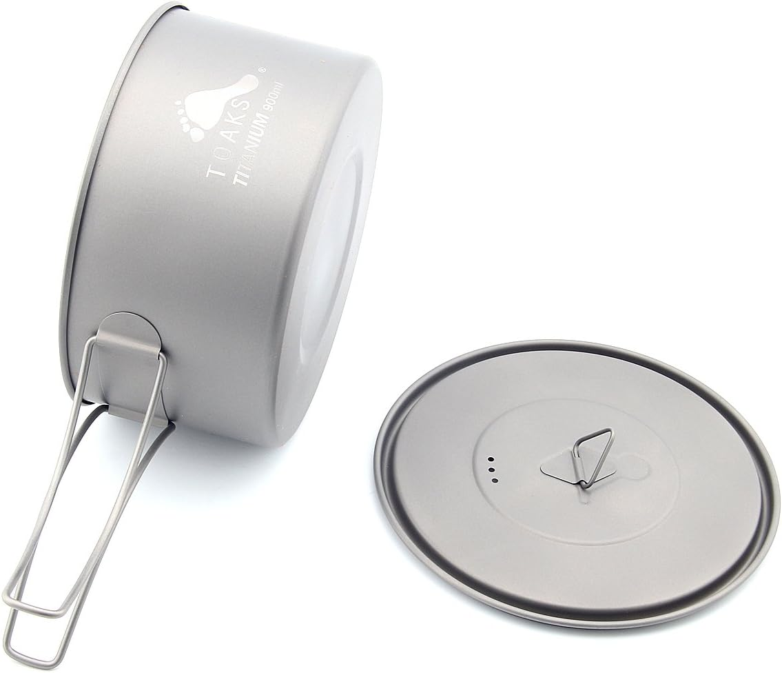 TOAKS Ultralight Titanium Camping Pot, 900Ml, Silver, Uncoated, Folding Handle, Includes Lid & Mesh Storage Sack image number 2
