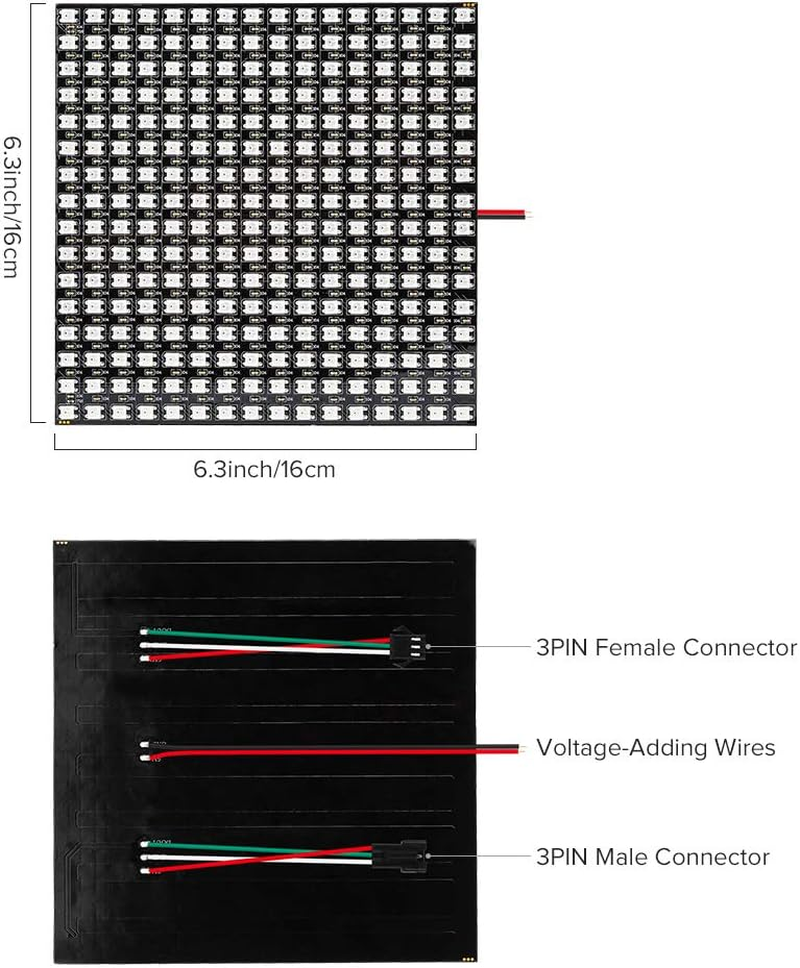 BTF-LIGHTING 2 Pack WS2812B ECO RGB Alloy Wires 5050SMD Individual Addressable 16X16 256 Pixel LED Matrix Flexible FPCB Full Color Works with WLED,SP802E Controllers Image Video Text Display DC5V image number 5
