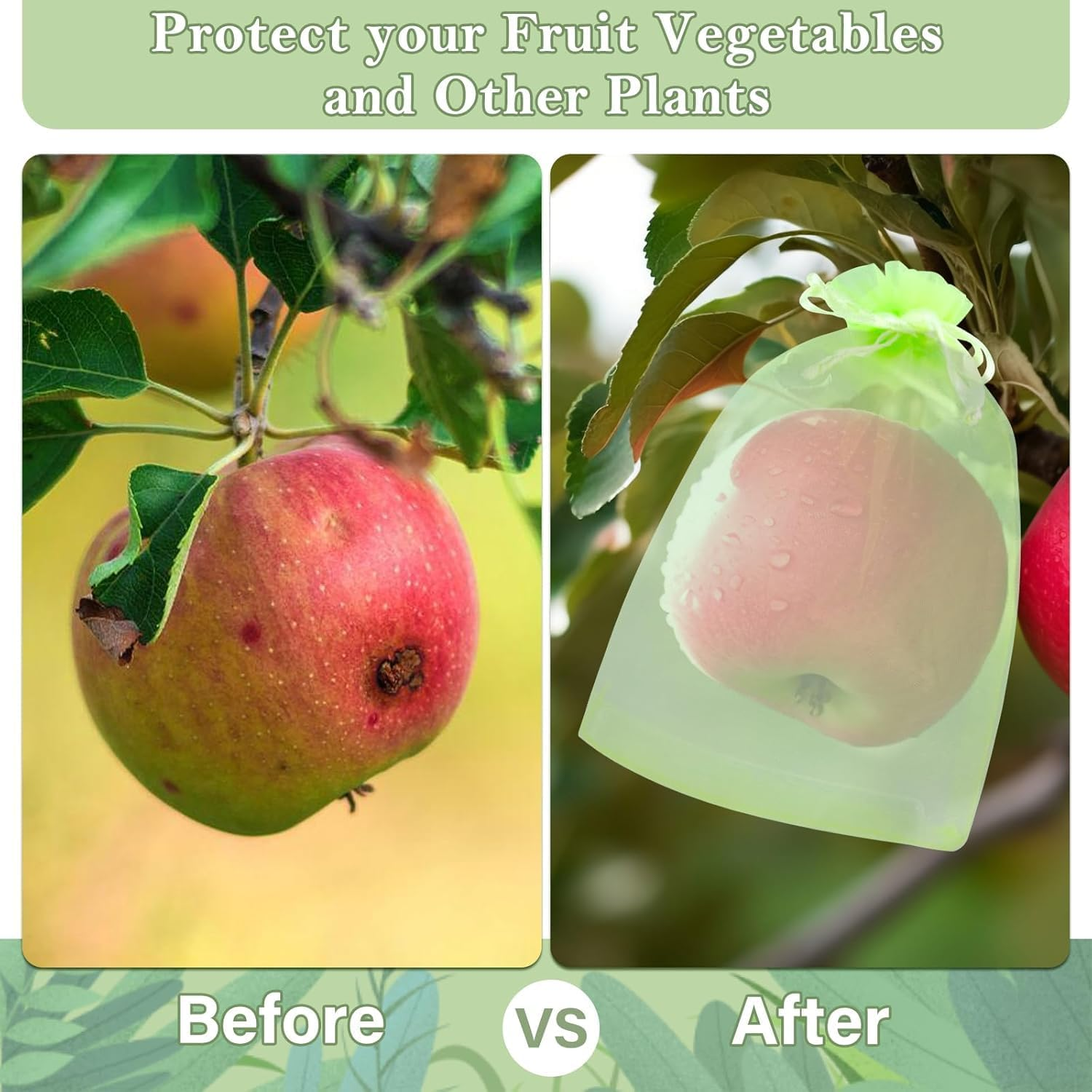 100Pcs Fruit Protection Bags, Green Fruit Netting Bags with Drawstring, Garden Fruit Cover Mesh Bag for Plant Fruit Flower and Vegetables (4 * 6 Inch) image number 3