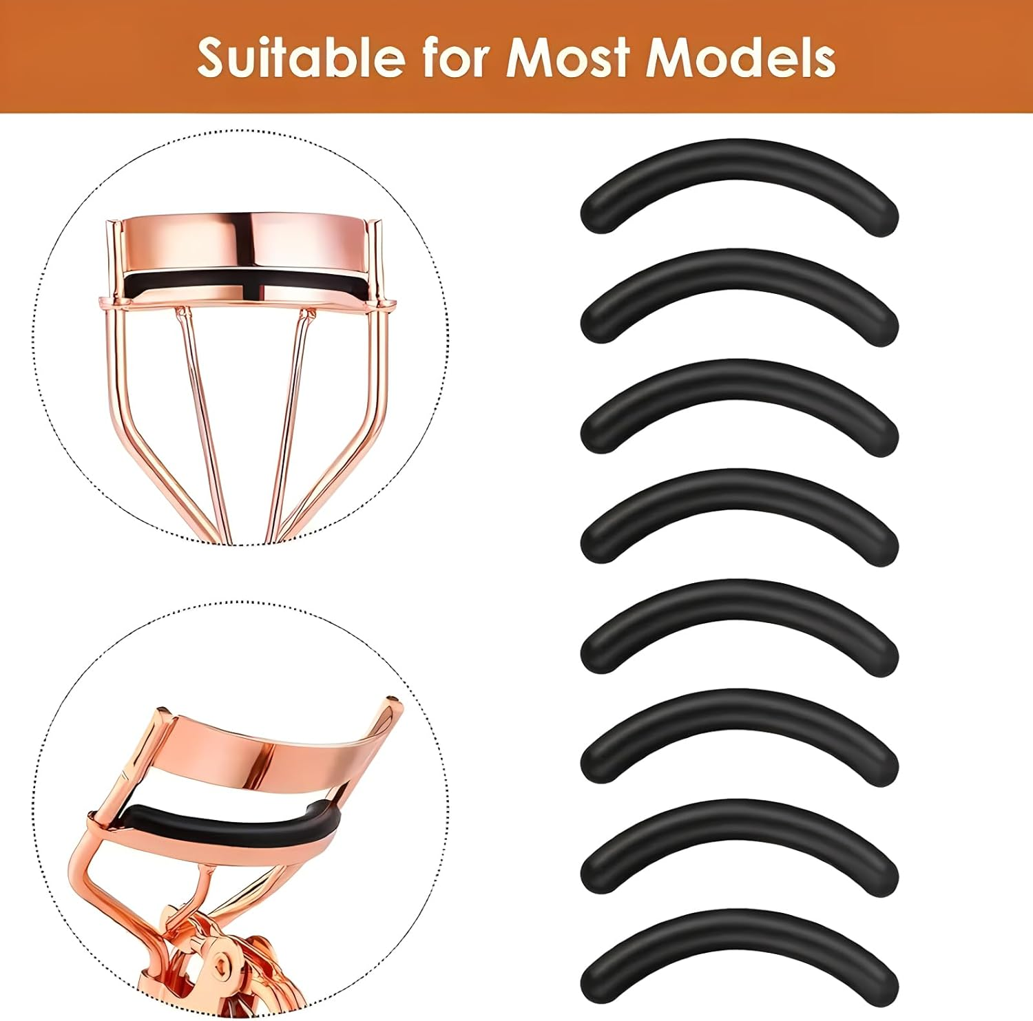 SICOU 8Pcs Eyelash Curler Refill Pads Curler Refills Silicone Rubber Lash Curler Replacement Refills Pads for Universal Eye Lash Curler, Black, 1.26 Inch image number 4