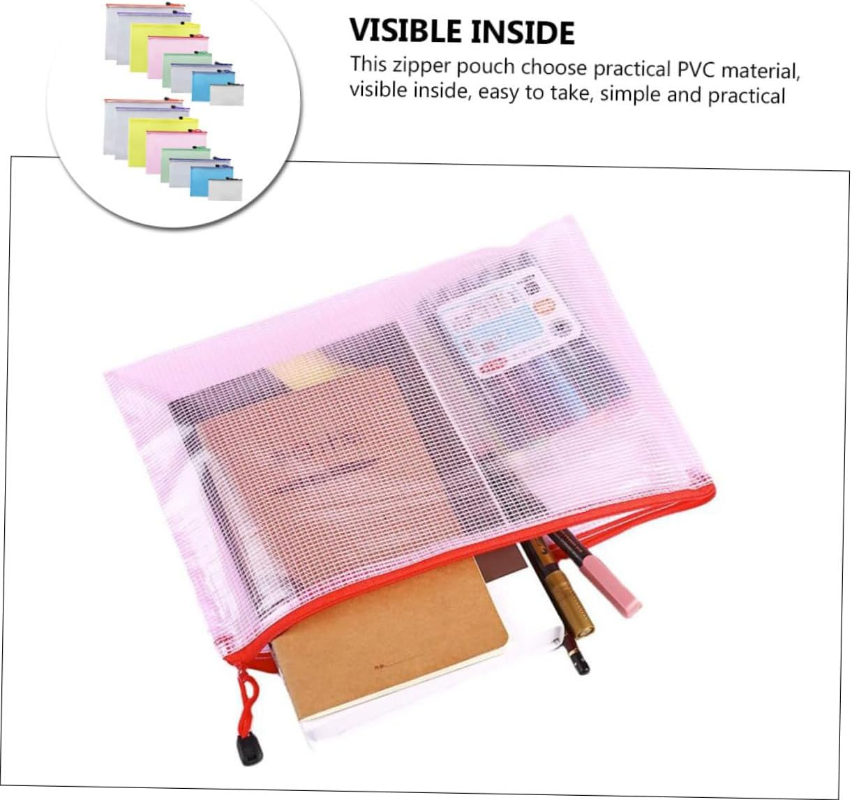 LAPYAPPE 16Pcs Mesh Zipper Pouch for Document Organization Multi Transparent File Bags for Storage Material for Stationery and Travel Supplies image number 4