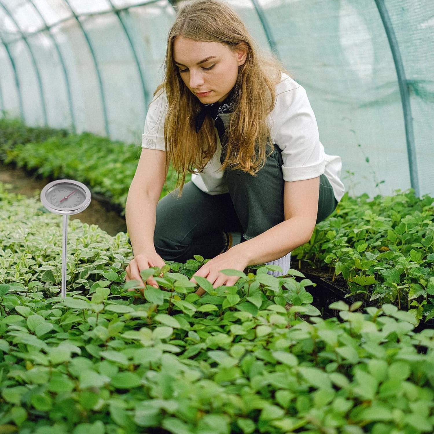 Gardening Compost Soil Thermometer Stainless Steel Temperature Measuring Tool Probe for Outdoor Soil Temperature Detection and Planting Use