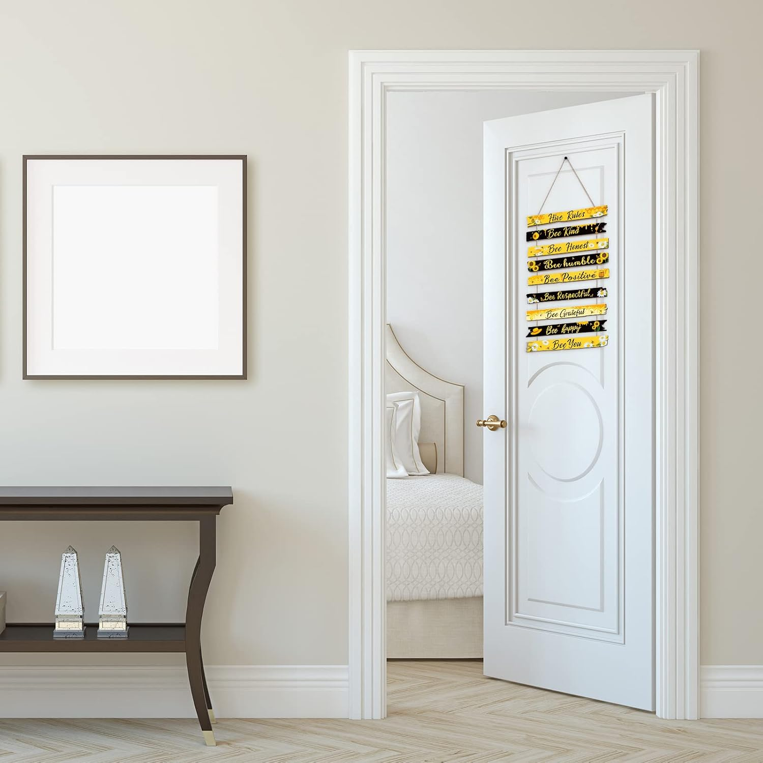 Jetec Bee Hive Rules Sign Wooden Plaque Spring Wall Bee Decor Daisy Honey Sign 11.8" X 19.7" for Home Spring Daisy Sunflower Decorations for Kitchen Living Room Office(Black, Yellow)