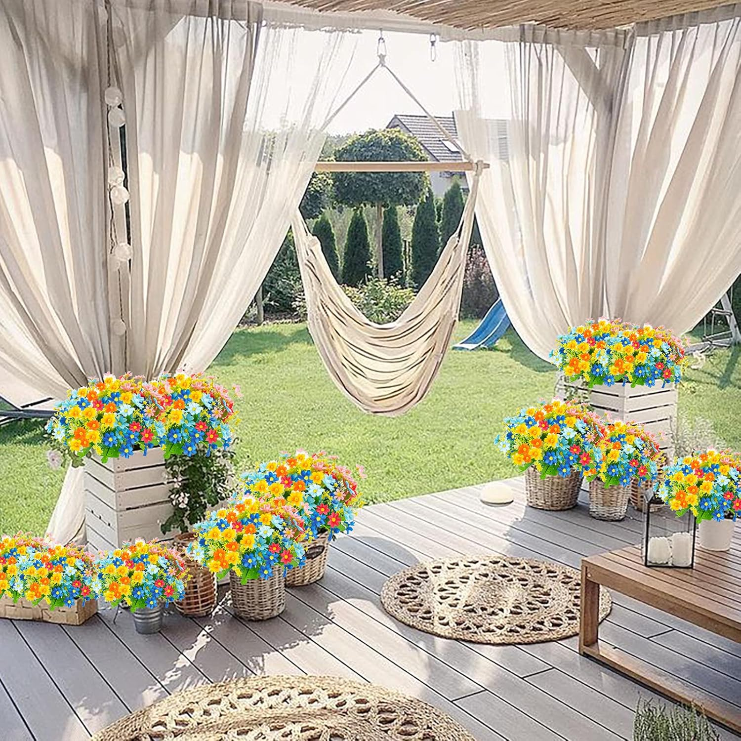 Uieke 6PCS Artificial Flowers for Outdoors UV Resistant Fake Daisy Mums Flowers Outdoor No Fade Greenery Shrubs for Indoor outside Home Wedding Office Garden Porch Spring D&eacute;cor image number 2