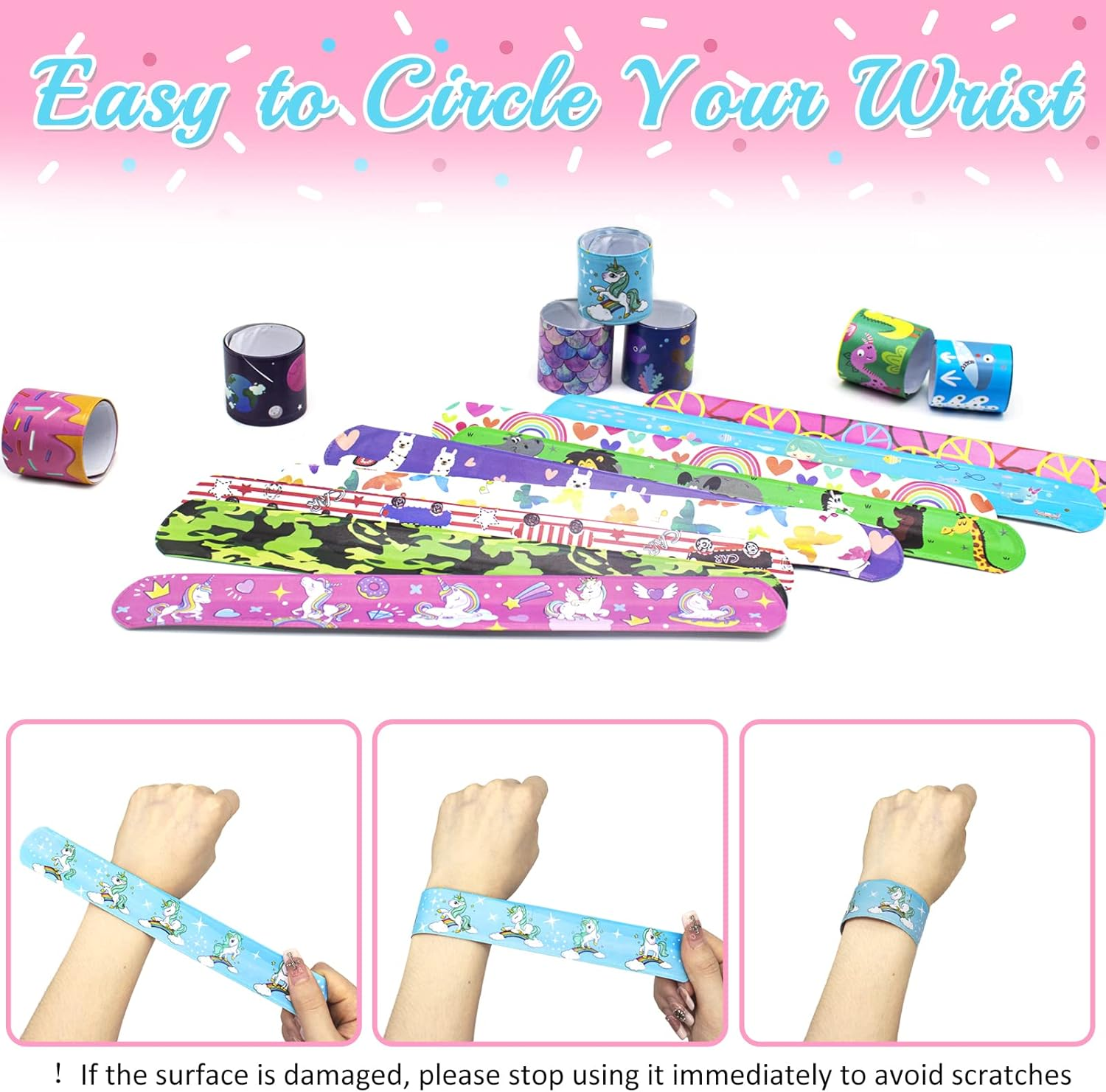 30 PCS Slap Bracelet for Kids Party Bag Fillers, Boys & Girls Mix Wristbands Fun Boys and Girls Snap Bands Bulk Vinyl Rolls for Birthday Gift Goodie Bag Flavors School Classroom Little Toys image number 2