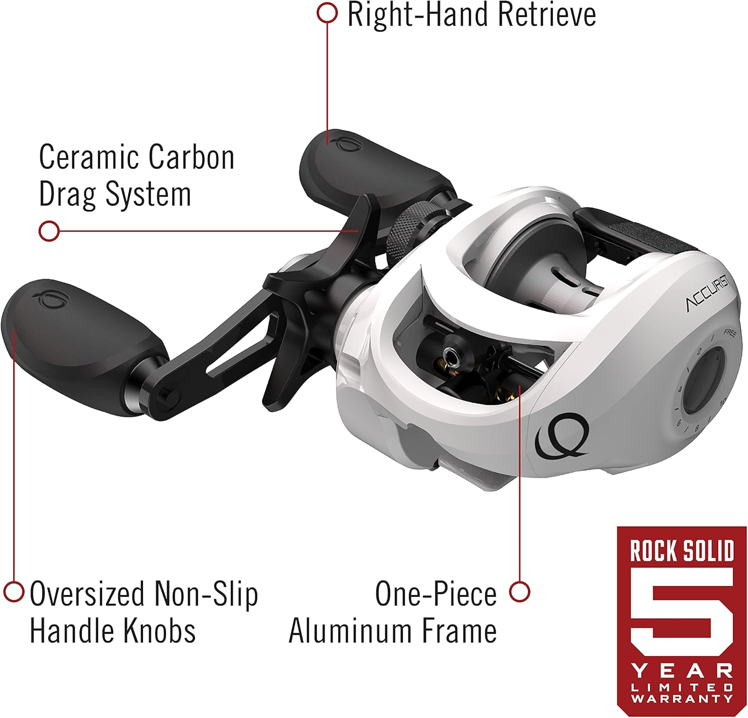 Quantum Accurist Baitcast Fishing Reel, Size 100 Reel, Oversized Non-Slip Handle Knobs and Continuous Anti-Reverse Clutch, One-Piece Aluminum Frame image number 5
