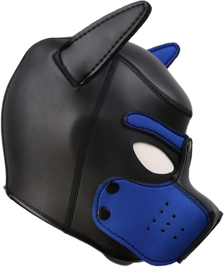 Moleney Adults Neoprene Puppy Hood Mask, Removable Cosplay Dog Full Face Pup Hood Mask image number 6