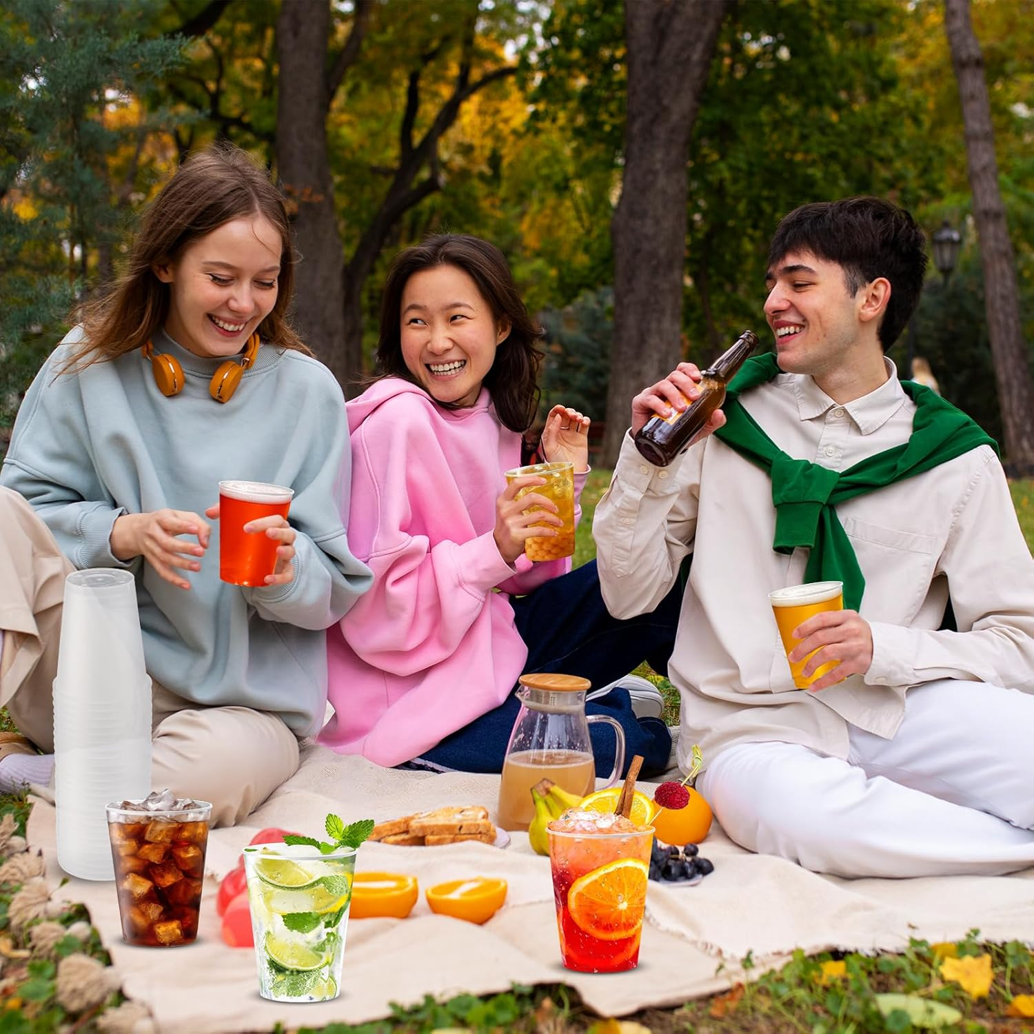 Pack of 50 Plastic Cups, Reusable 360 Ml Frosted Plastic Cups, Party Cups Set for Drinks Parties, Birthday, Wedding, Christmas image number 1