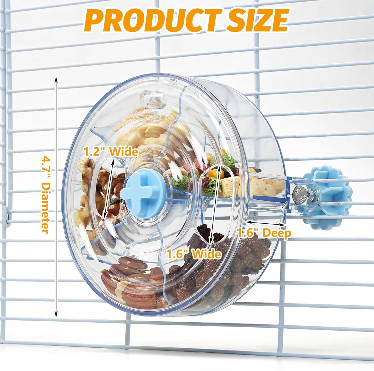 VCEPJH Rat Foraging Toy Interactive Slow Feeder with Transparent Rotating Treat Dispenser Wheel for Enrichment Activities Pet Rat Cage Accessories Ideal for Syrian Hamster Gerbil Mice (Blue) - Blue image number 6