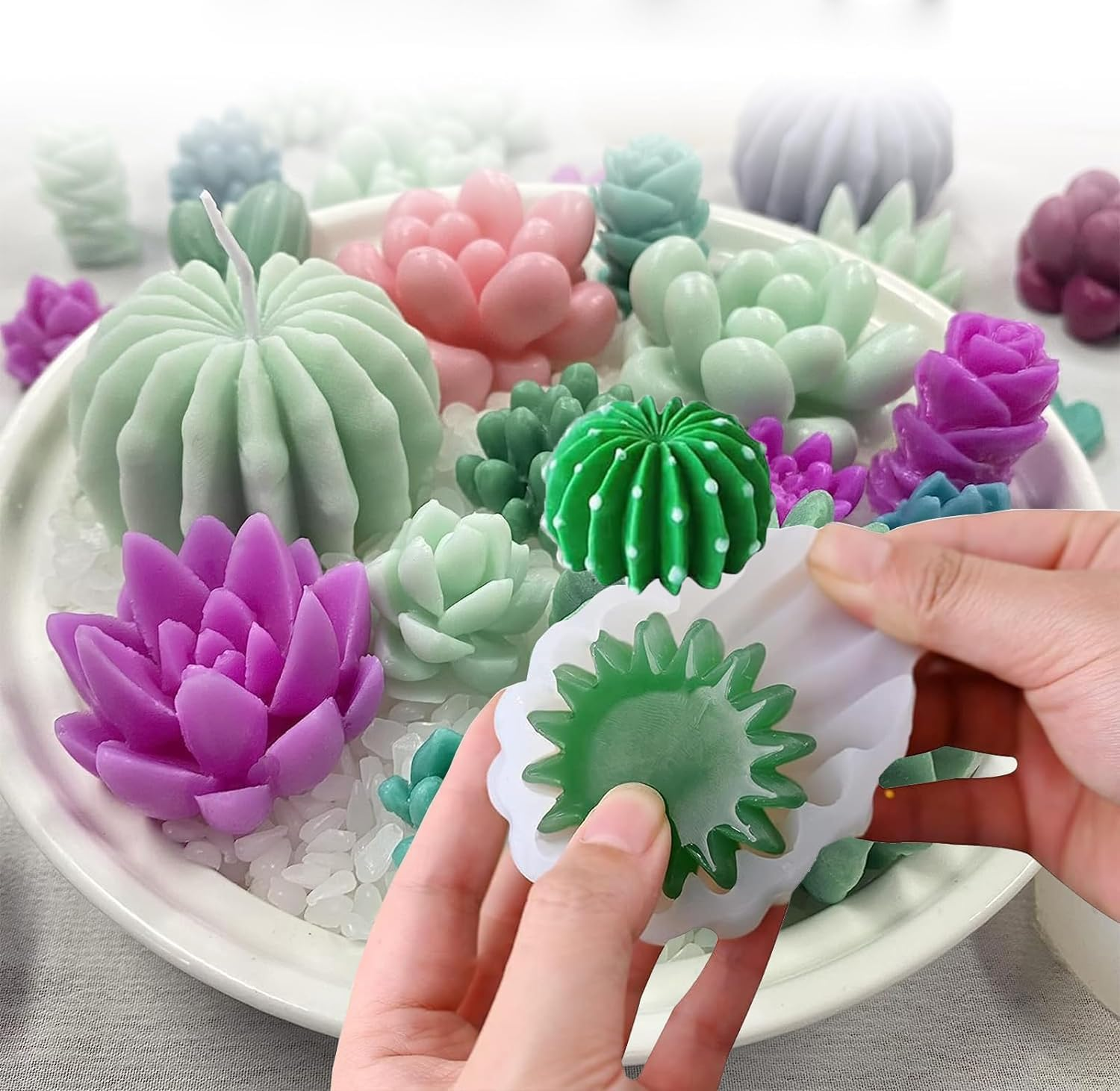 Moldes Para Velas De Silicona, 9 Piezas Moldes De Velas 3D Para Plantas, Moldes De Silicona Para Velas De Cactus Y Suculenta,Fundici&oacute;n De Resina, Molde De Jab&oacute;n Para Pasteles Y Postres