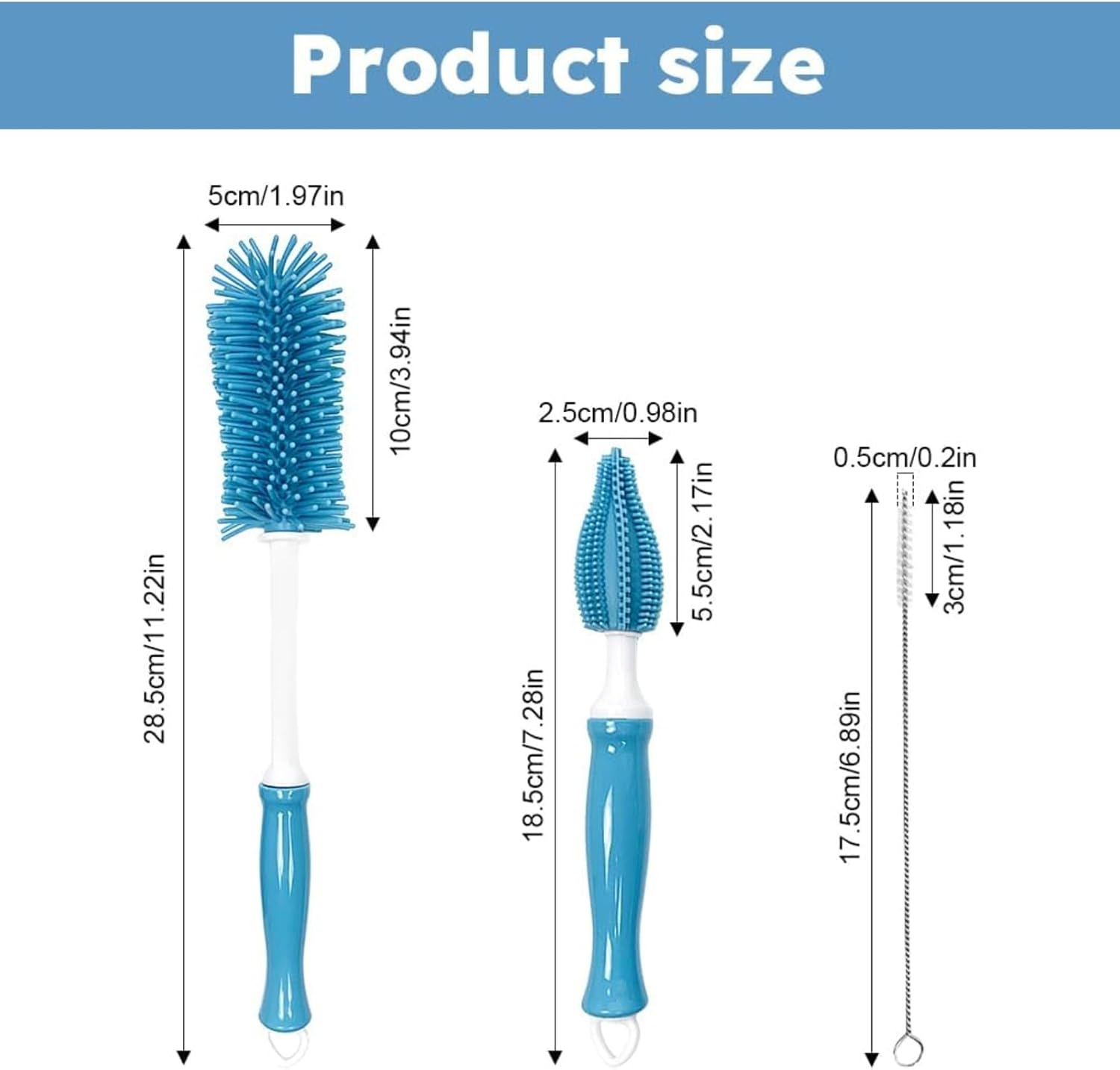 RODISHOMM Silicone Baby Bottle Brush Set, Long Handle Bottle Cleaner for Baby Bottles, Tea Strainers, Glasses & Small Opening Bottles image number 4