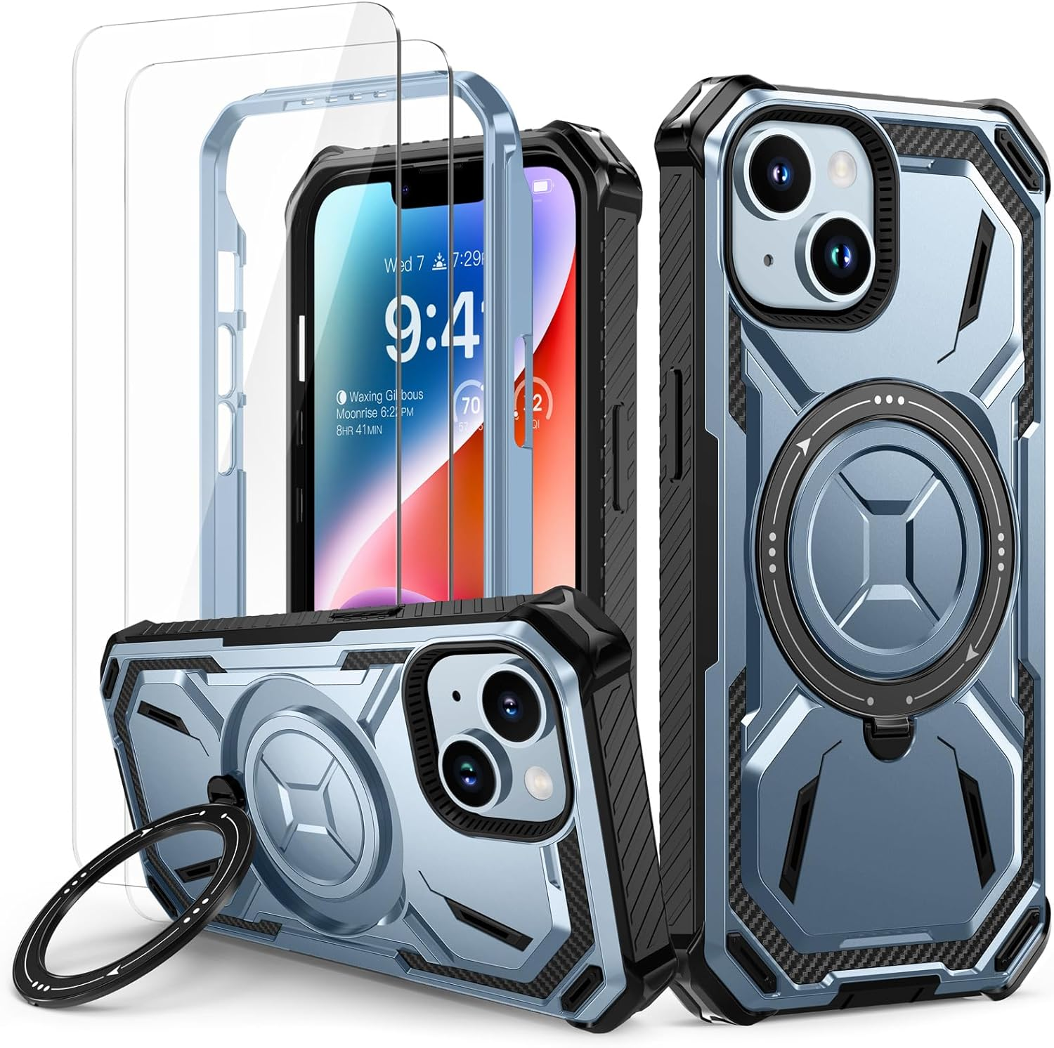 Lanhiem for Iphone 14 Case/Iphone 13 Case with 2 Pack Screen Protector, Shockproof Military-Grade Protection, Magnetic Kickstand Phone Case for Iphone 14/13, Black