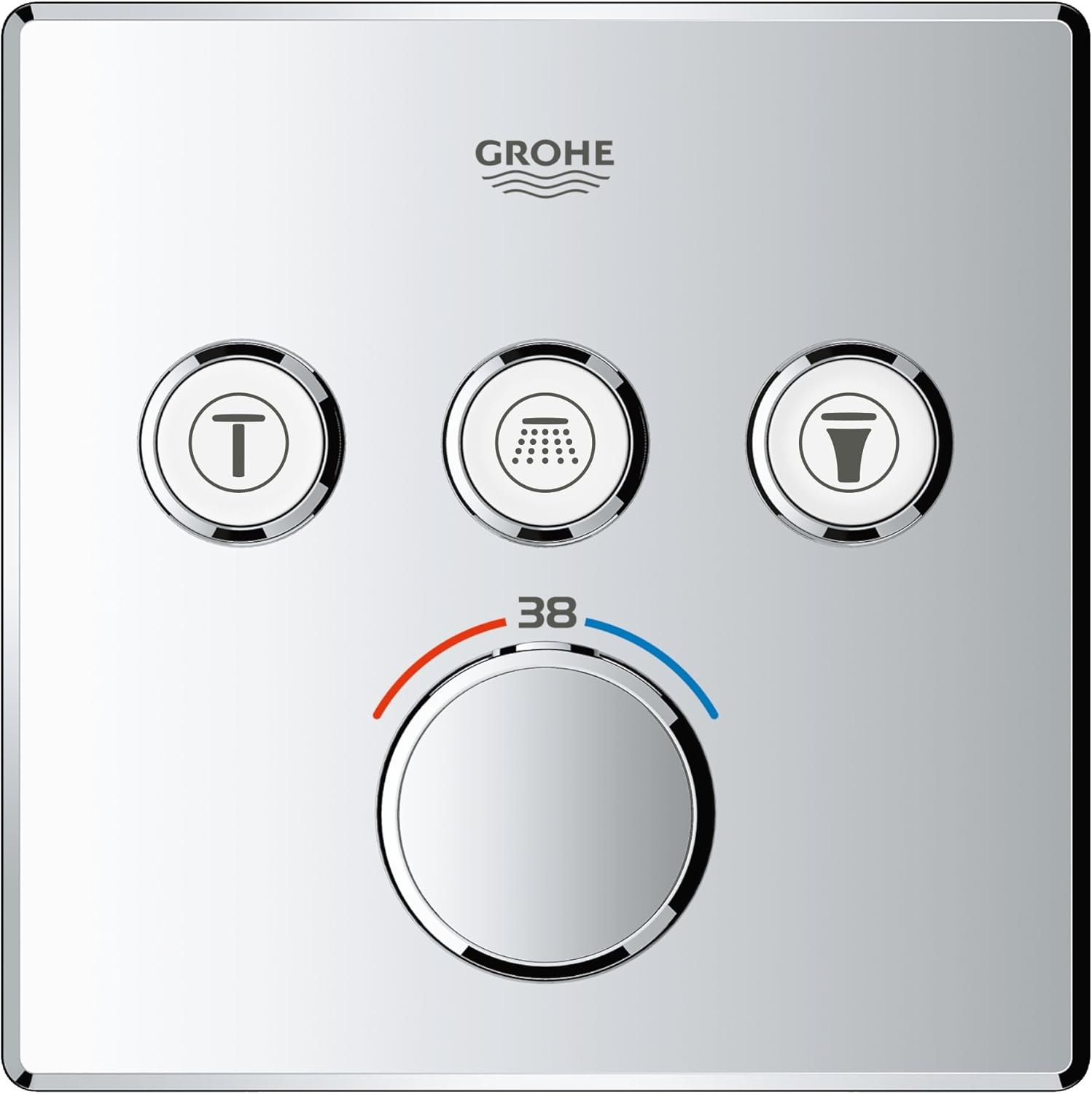 GROHE Grohtherm Smartcontrol - Concealed Square Thermostat for Shower or Bath (3 Valves, Push for ON-OFF, Turn for Volume Adjustment, Safety Button at 38&deg;C, Requests Rapido Smartbox), Chrome, 29126000 image number 2