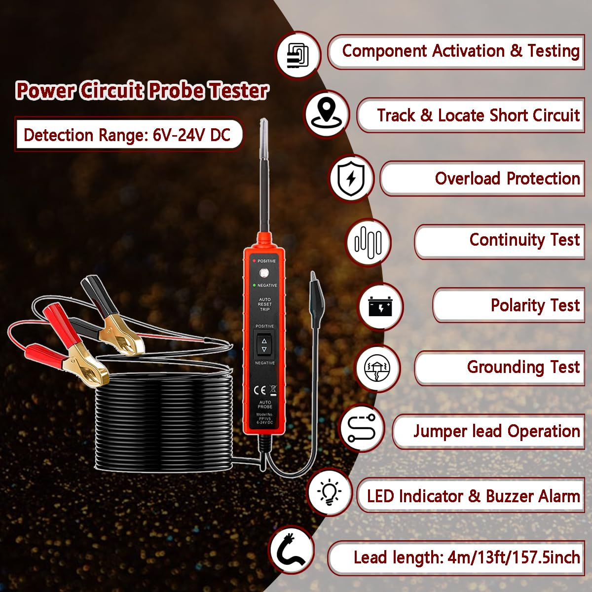 ITEQ Power Circuit Probe Tester, 6V-24V DC Test Light, Automotive Short Circuit Located and Component Activated, 12V Auto Electrical Tester, Polarity Identify with LED Light, Overload Protection image number 4