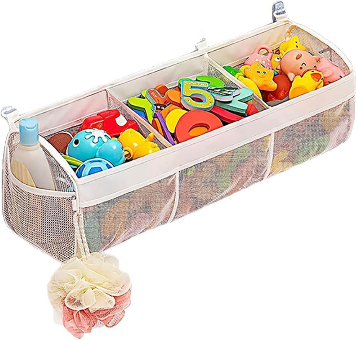 SYGELER Bath Toy Storage for Tub - 3 Compartment Large Openings Organizer, Capacity Upgrade Holder, Easy Access & Sorting of Toys image number 5