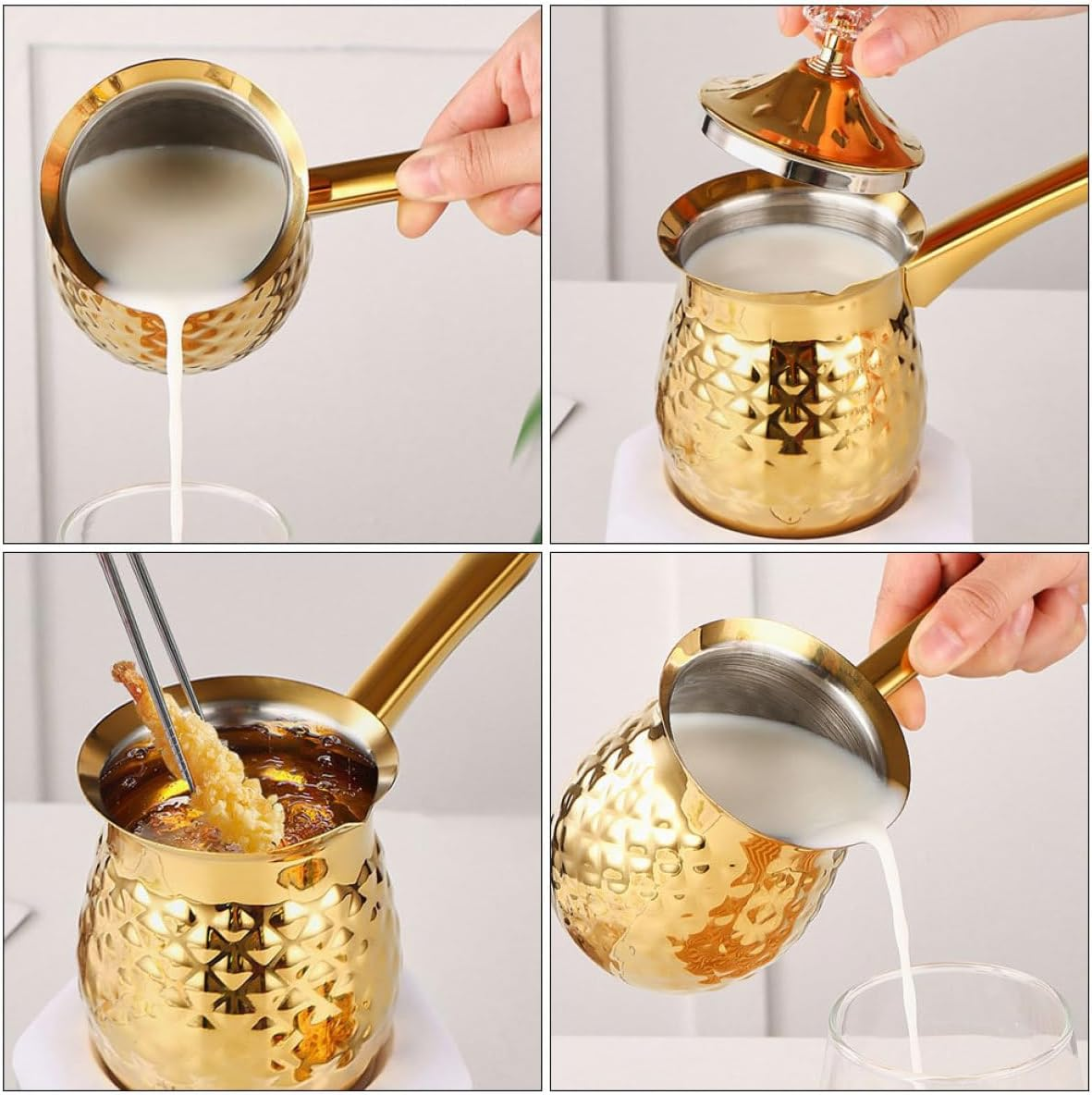 AUTSUPPL Vintage Turkish Coffee Pot 400Ml Metal Mocha Coffee Maker with Gold Plating and Espresso Milk Warmer image number 2