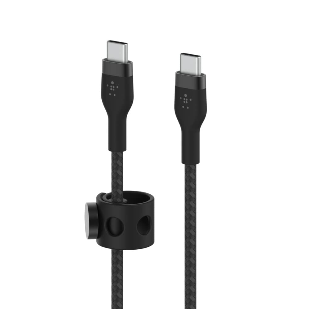 Belkin Boostcharge Pro Flex Braided USB Type C to C Cable (1M/3.3FT), USB-IF Certified Power Delivery PD Fast Charging Cable for Macbook Pro, Ipad Pro, Galaxy S21, Ultra, plus and More - Black - White image number 2