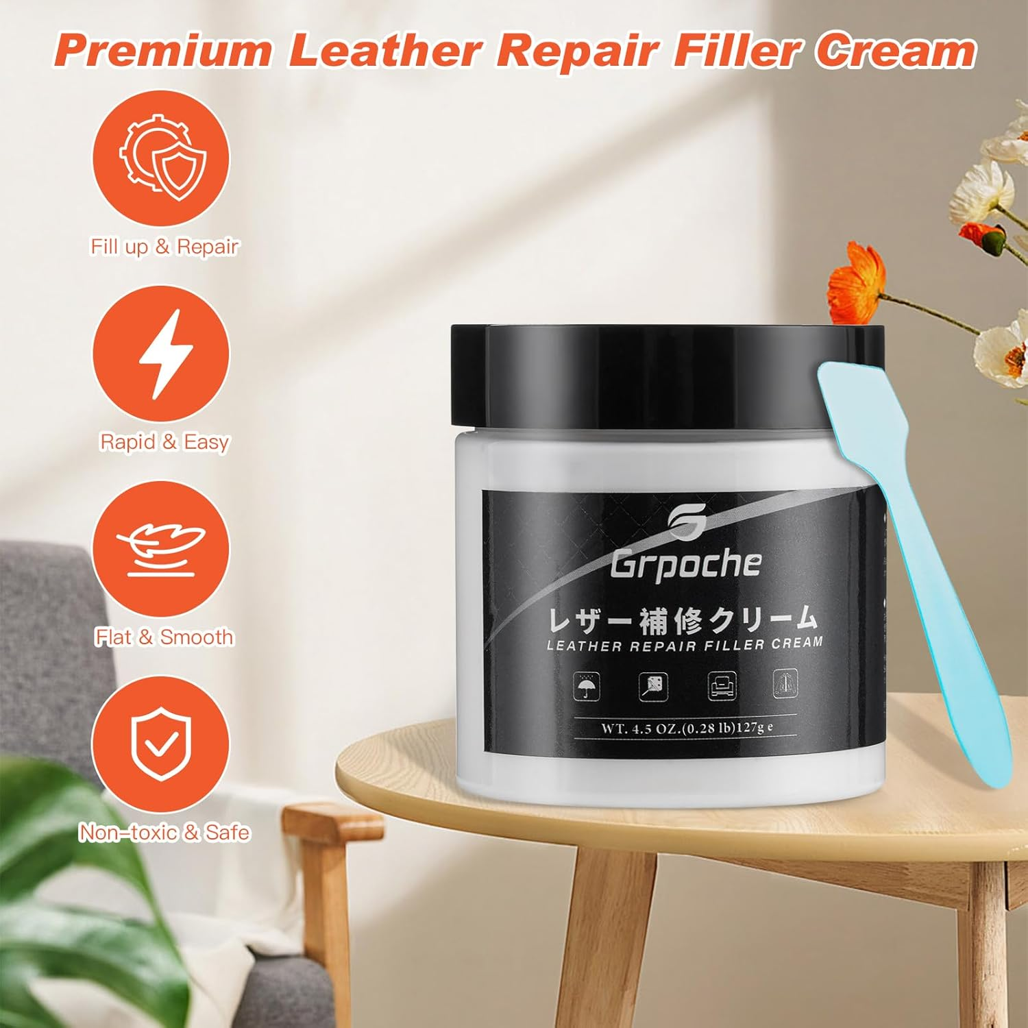 White Leather Repair Filler 3.38Oz Leather Repair Kit for Leather Restorer Scratch, Cracks, Scuffed（Only for Filling） image number 1