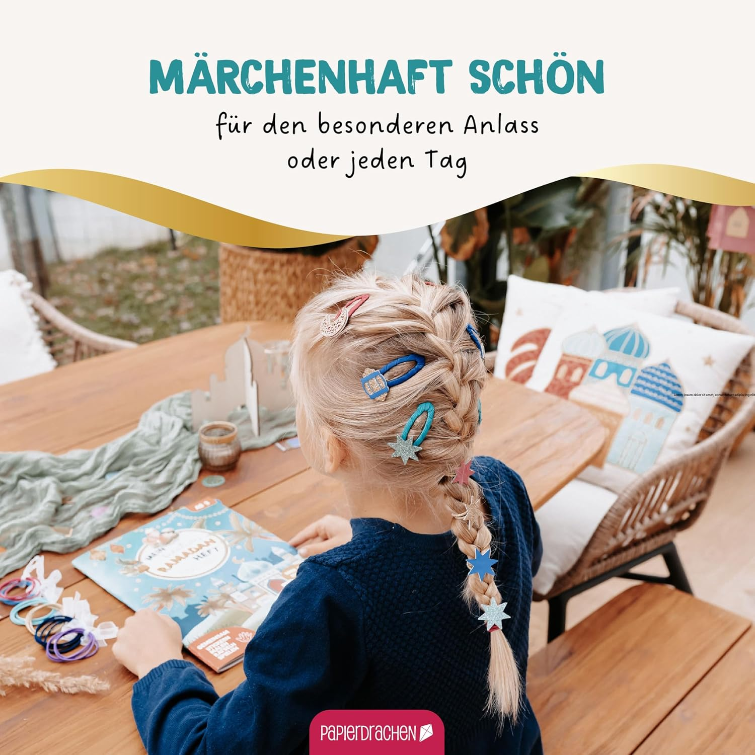 Papierdrachen Special 48 Hair Clips and Hair Bobbles 1001 Night - Durable and Robust - Children'S Sparrows with Glitter and Fabric Cover - Hair Accessories - for Long and Fine Hair - Set of 12 image number 1