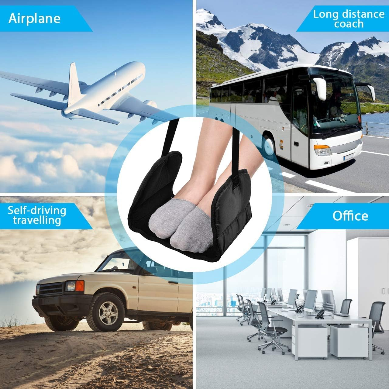 Airplane Footstool, Adjustable Hanging Footstool Hammock, Portable Memory Foam Travel Footrest for Airplane,Travel Essentials for Plane, Train, Home, Office image number 2
