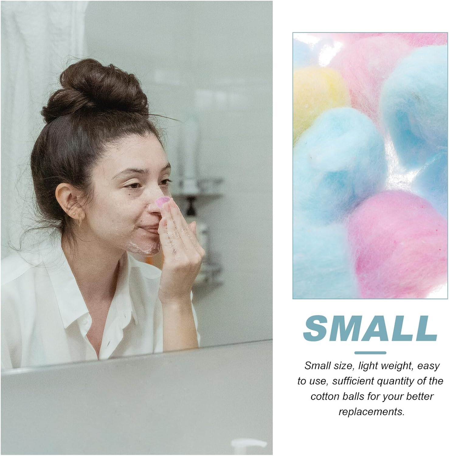 JEWEDECO Colored Cotton Balls for Boy Girl Soft Absorbent Small Cotton Balls for Face Washing Makeup Removal Beauty Salon and Home Use Pink Yellow Blue