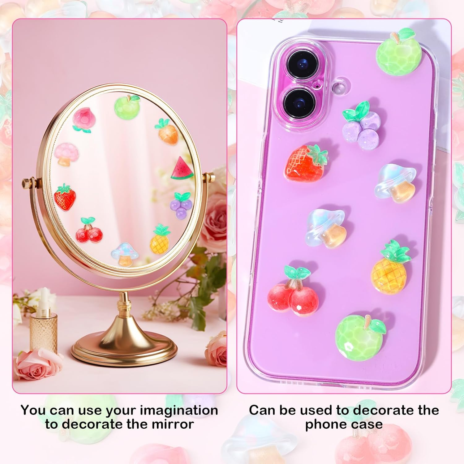 YBEATY 100PCS Charms Cute Set Sweet 3D Nail Nail Charm Mixed Flatback Resin Charms Color Fruit Watermelon Mushroom Peaches Grapes Charm for Art Decorations DIY Accessories Crafts Phone Case Ornament image number 4