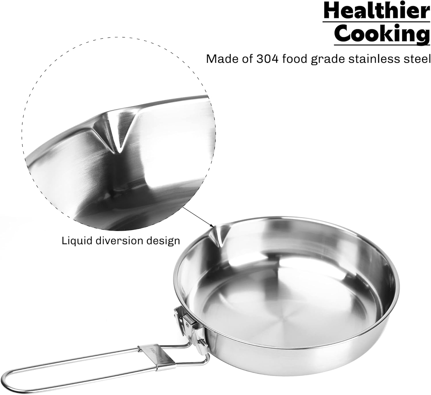 Fire-Maple Antarcti Stainless Steel Camping Frying Pan Skillet | 1.4L Portable Camp Cookware for Cooking Steak Egg | Omelette Pan Griddle Tableware with Folding Handle image number 2