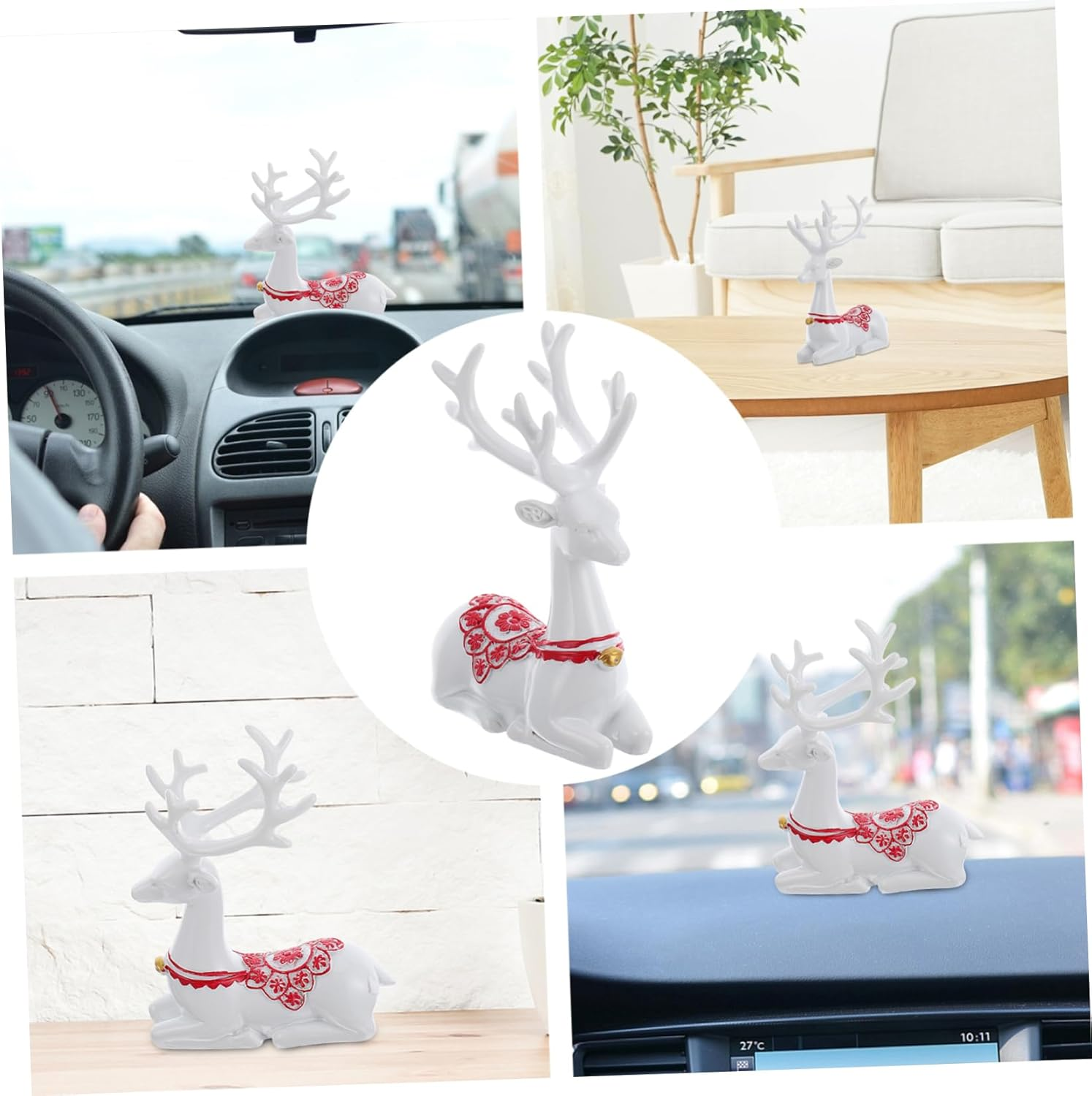 Elegant Deer Figurine Car Ornament Resin Car Decoration Auto Interior Accessory - White image number 2